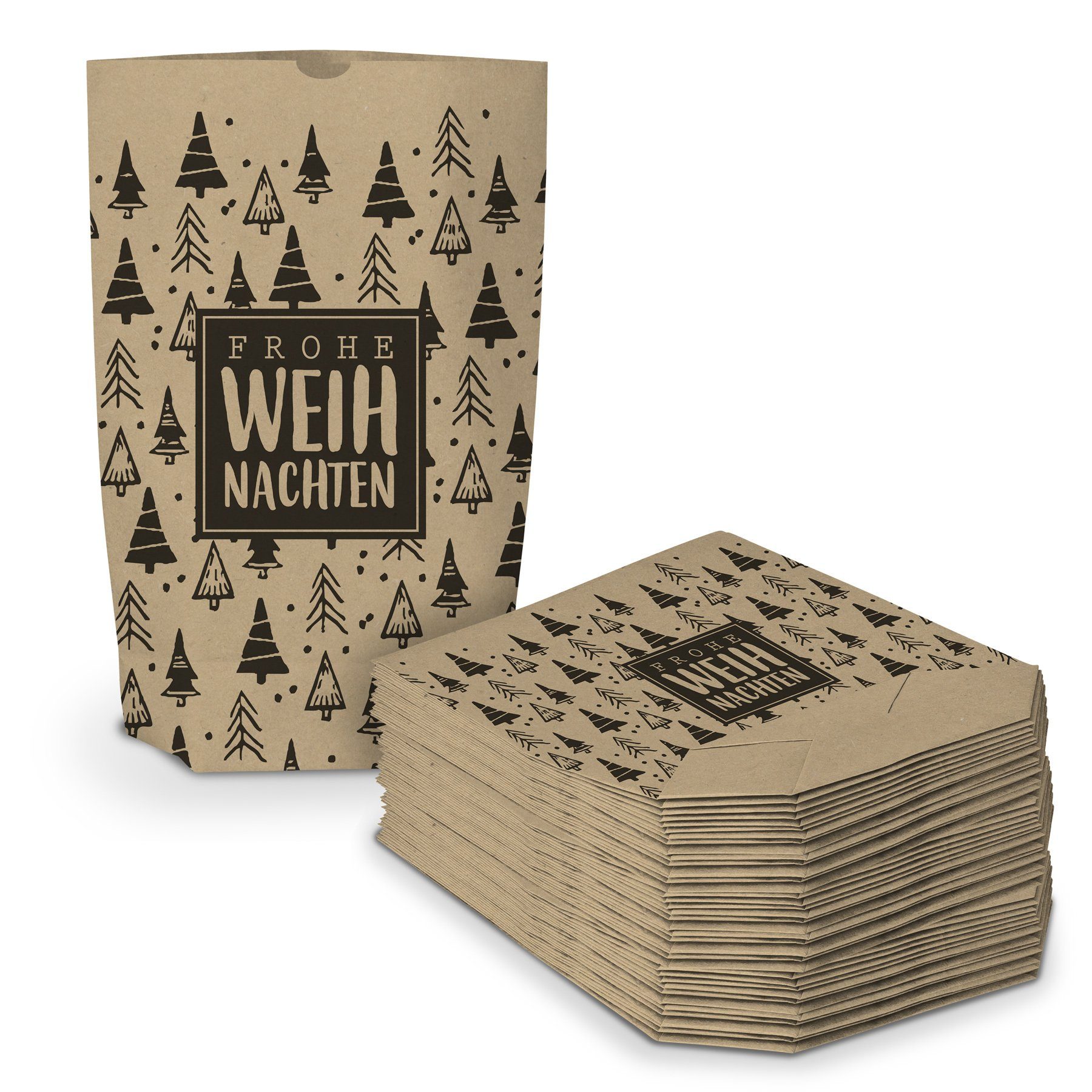 Weihnachten Geschenktüte itenga itenga Frohe 17x26cm 50x Tannenbäume braun Geschenkpapier