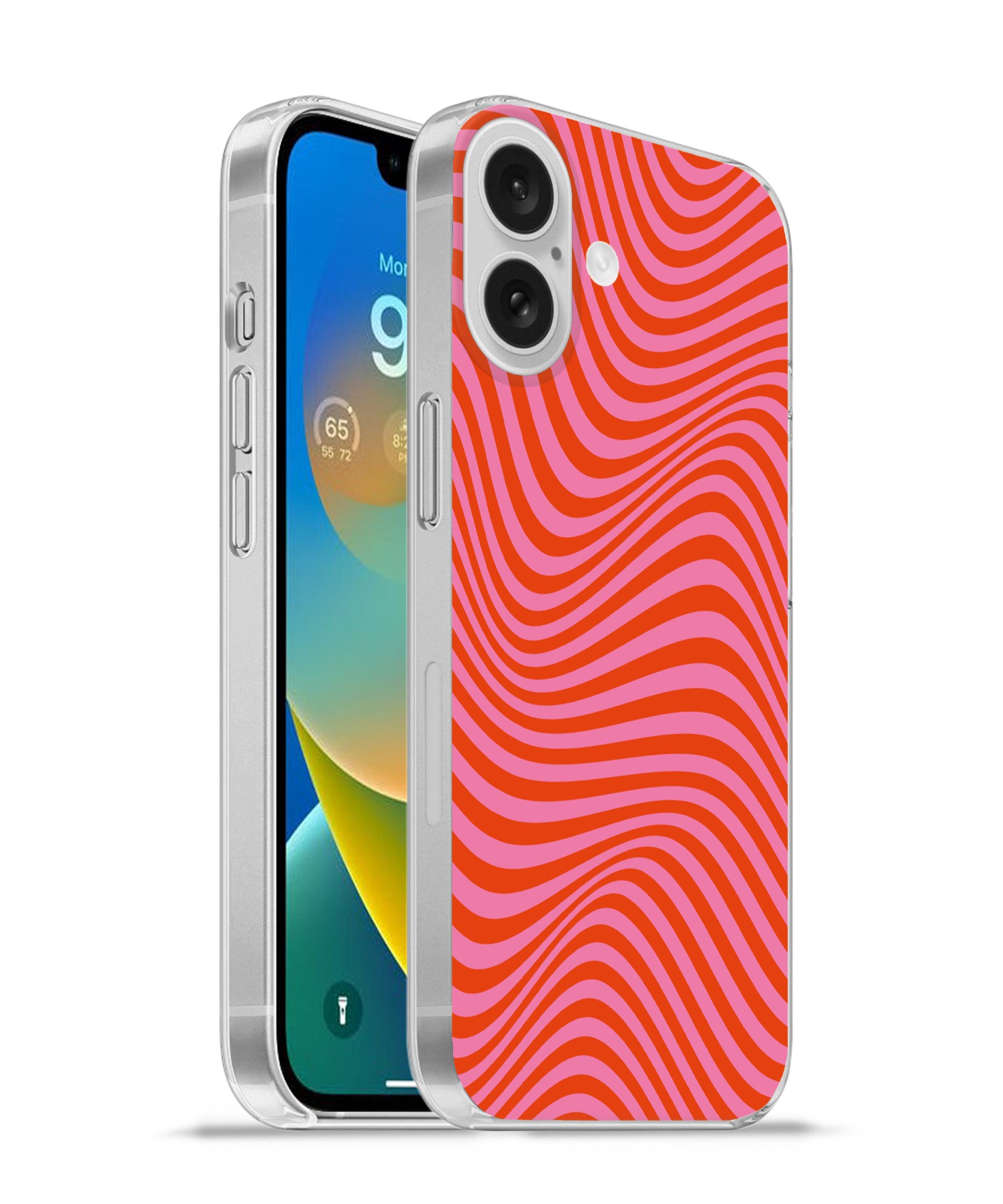 MuchoWow Handyhülle für Apple iPhone 16 Wellenförmiges Muster - Rot - Rosa - Linien, Smartphone-Bumper, Print, Handy Schutzhülle Dünn