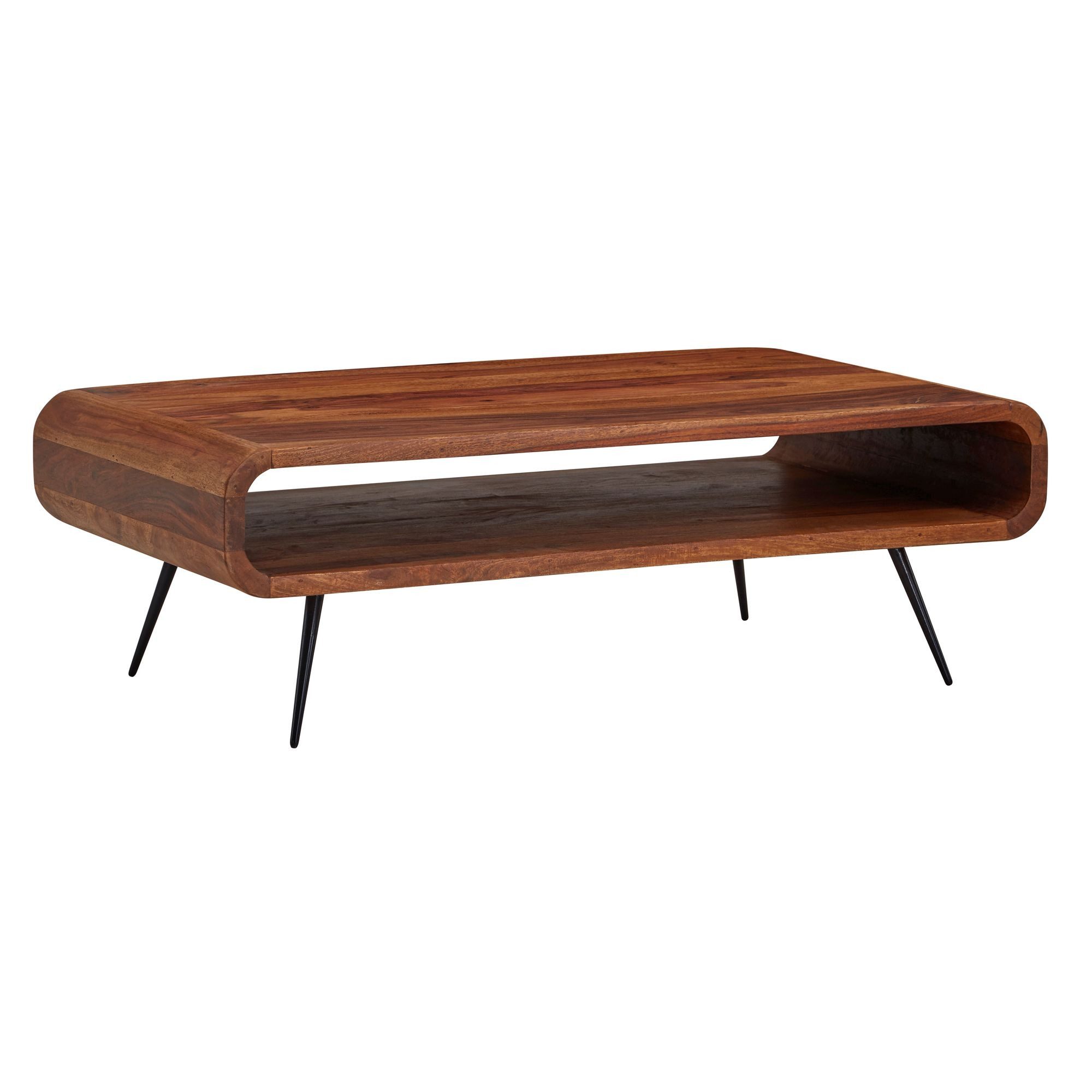furnicato Couchtisch Massivholz Walnuss Finish 90x55x30 cm Dunkelbraun (1-St), Wohnzimmertisch mit Staufach und stabilen Beinen in Dunkelbraun