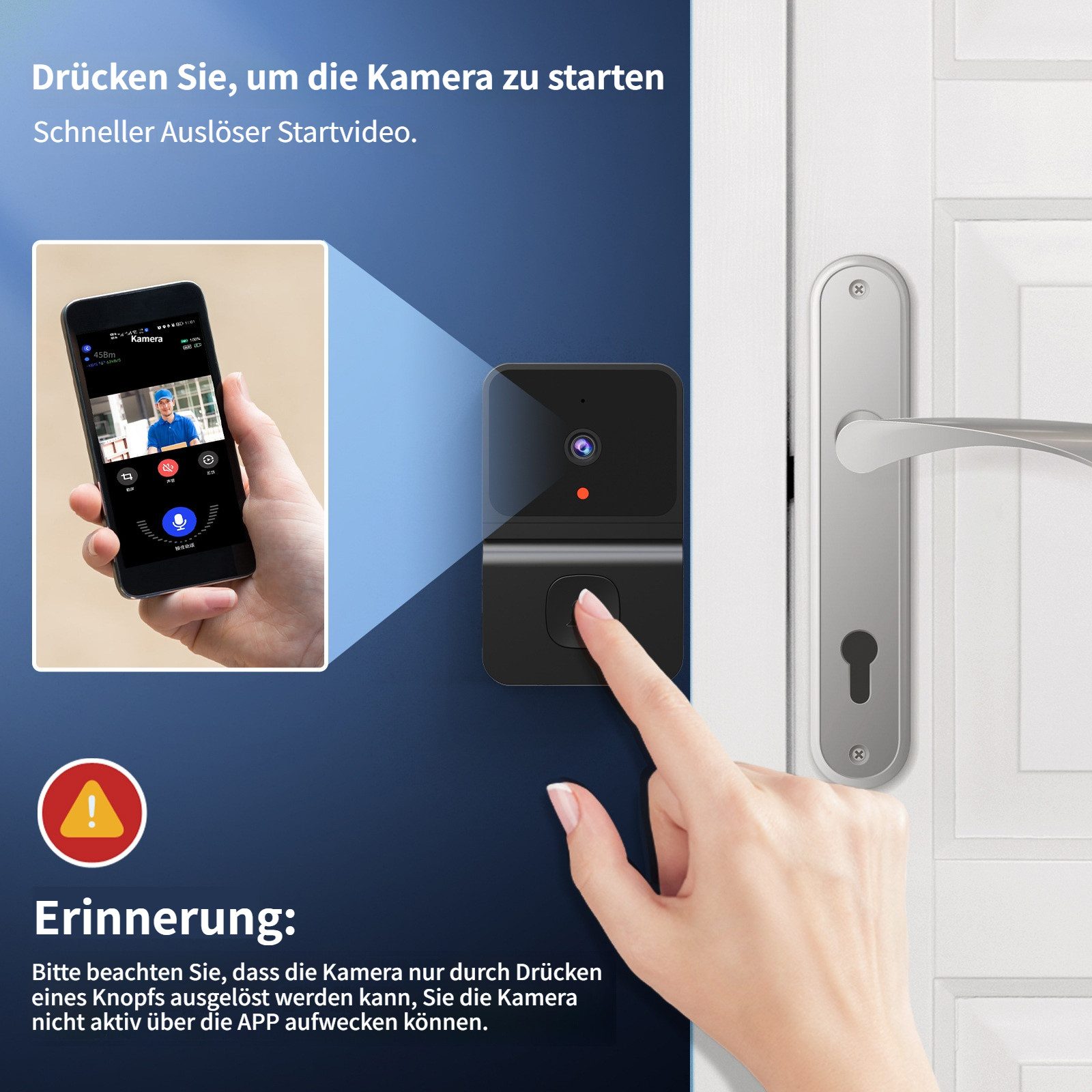 Tekoo Türklingel Smarte Video-Türklingel WLAN, Set mit Kamera & Indoor-Chime (1x Videotürklingel, 1x Innen-Empfänger, 1x USB-Kabel, Montageset), Video-Kamera, Nachtsicht, 2-Wege-Audio, Cloud-Speicher