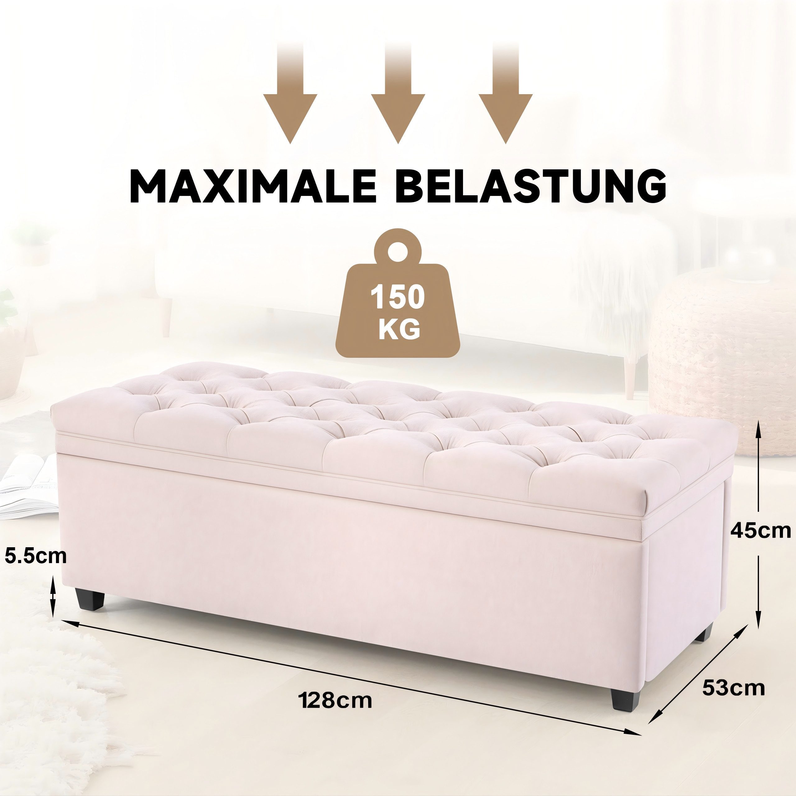 Howjoe Sitzbank Mit Stauraum, Belastbar Bis 150 Kg, Aufbewahrungsbox -128*53*45cm (1-St), Sitzbox, Polsterhocker Für Wohnzimmer Schlafzimmer Flur