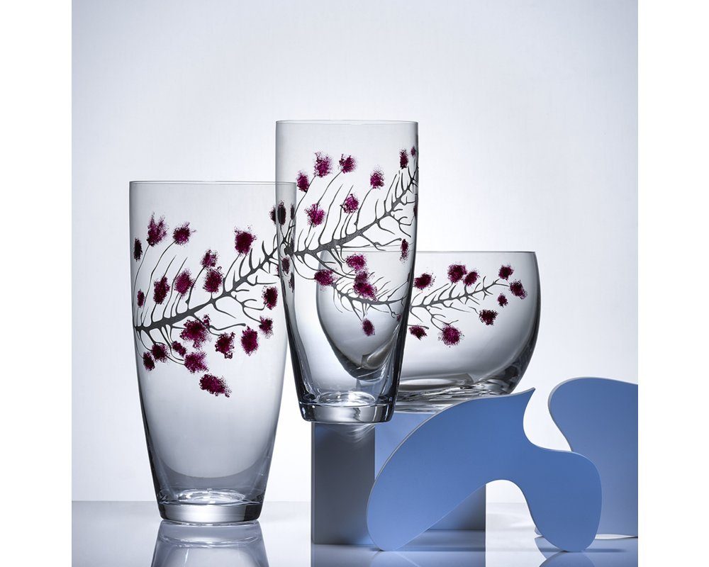 Crystalex Dekovase Vase Sakura Kristallglas Tupfer Technik 250 mm oder 300 mm (1 Stk), Bohemia, Kristallglas, Tupfertechnik, Gravur