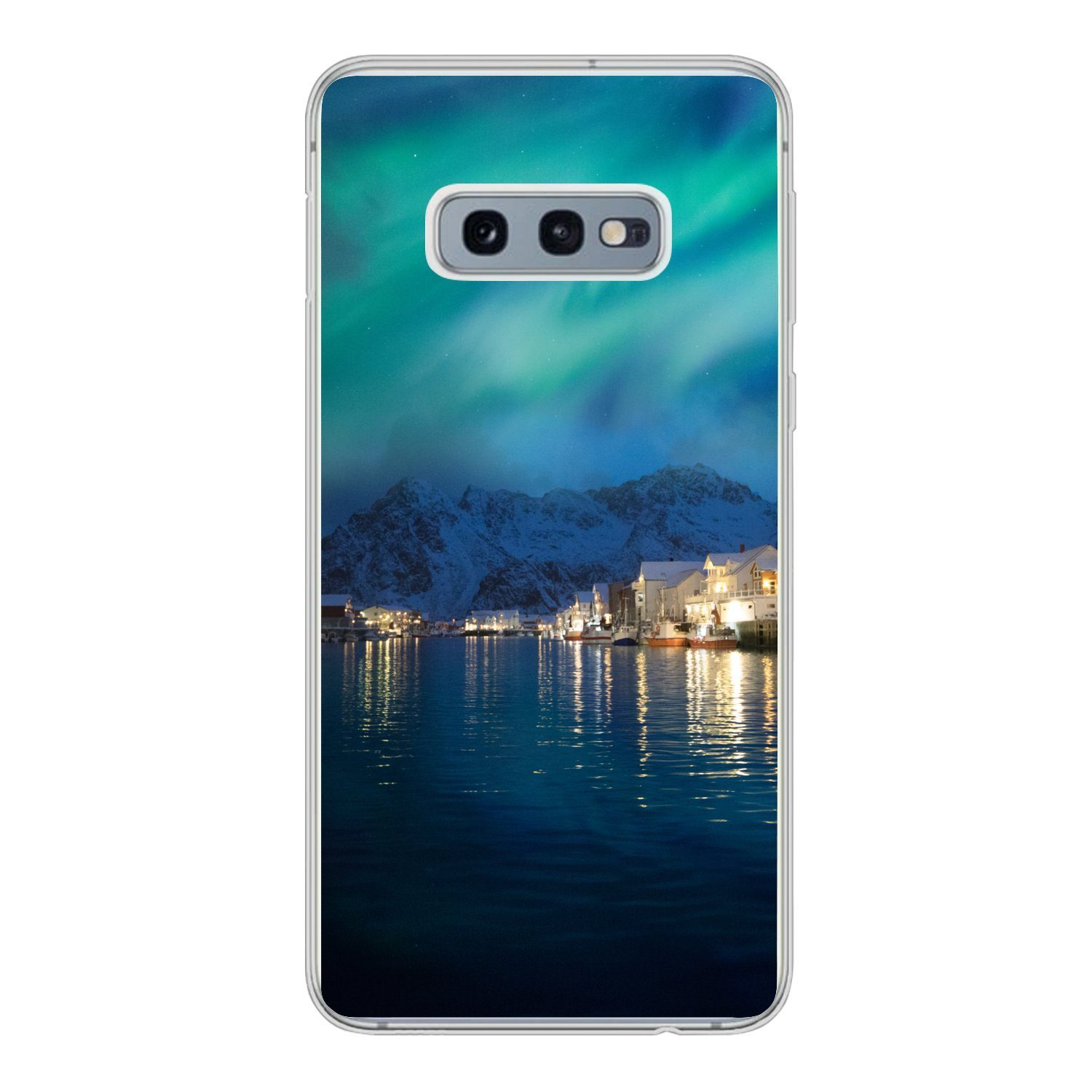 MuchoWow Handyhülle für Samsung Galaxy S10e Nordlichter - Norwegen - Berg, Phone Case, Silikon, Schutzhülle Dünn