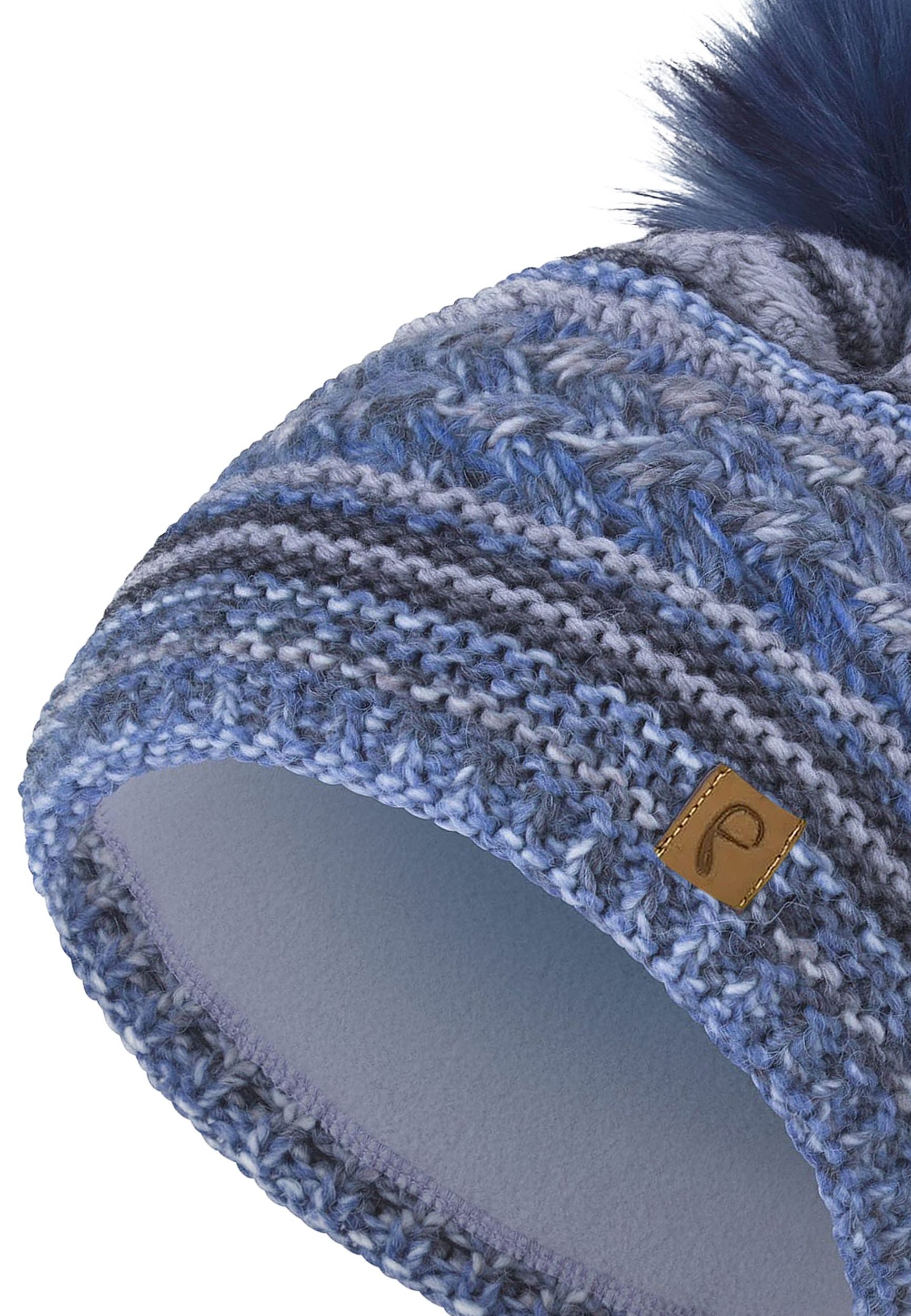 Faera Strickmütze Bommelmütze mit Kunstfell-Bommel und Fleece Futter (1-St., casual) Knit Beanie