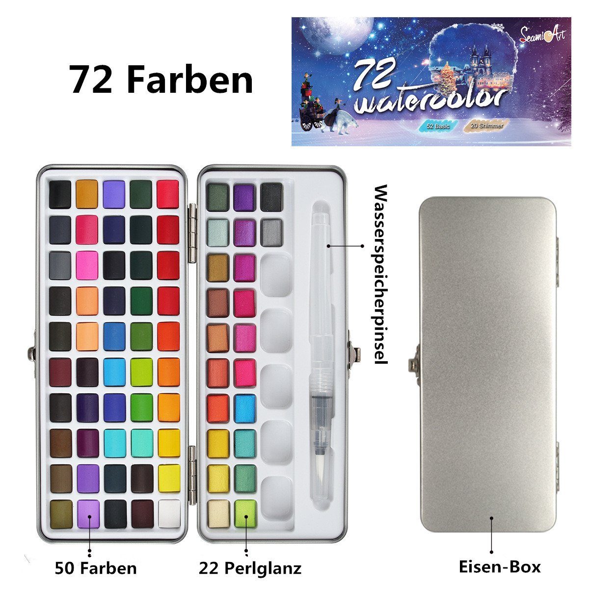 Malkasten Aquarell Lackmarker Farbe, für Watercolor Set Malen Pinsel,Wasserfarben Anfänger Inklusive Set,mit 50/72/90 Aquarellfarben - XDeer