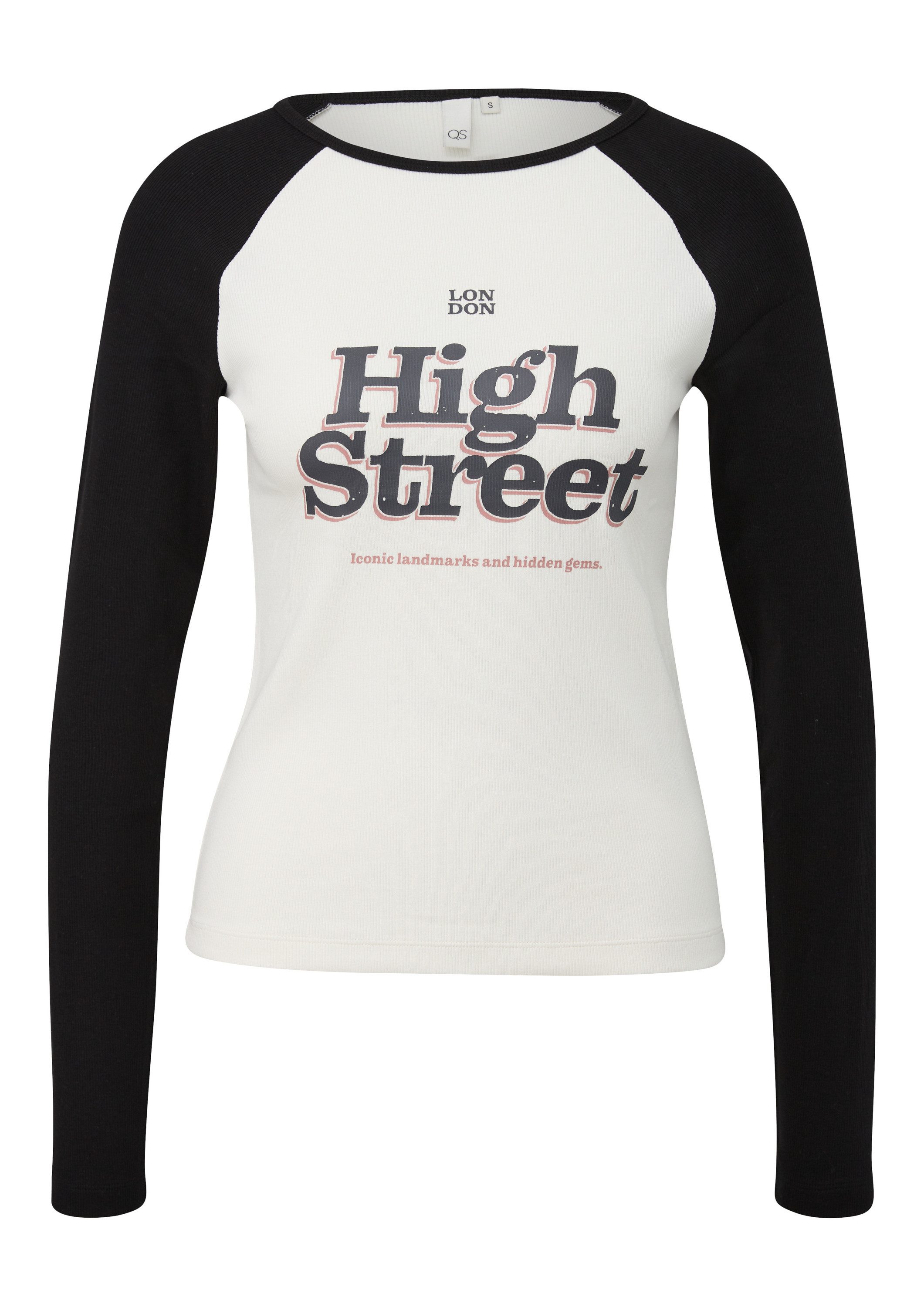 QS Langarmshirt T-Shirt Geripptes Colour Block-Shirt mit Print günstig online kaufen