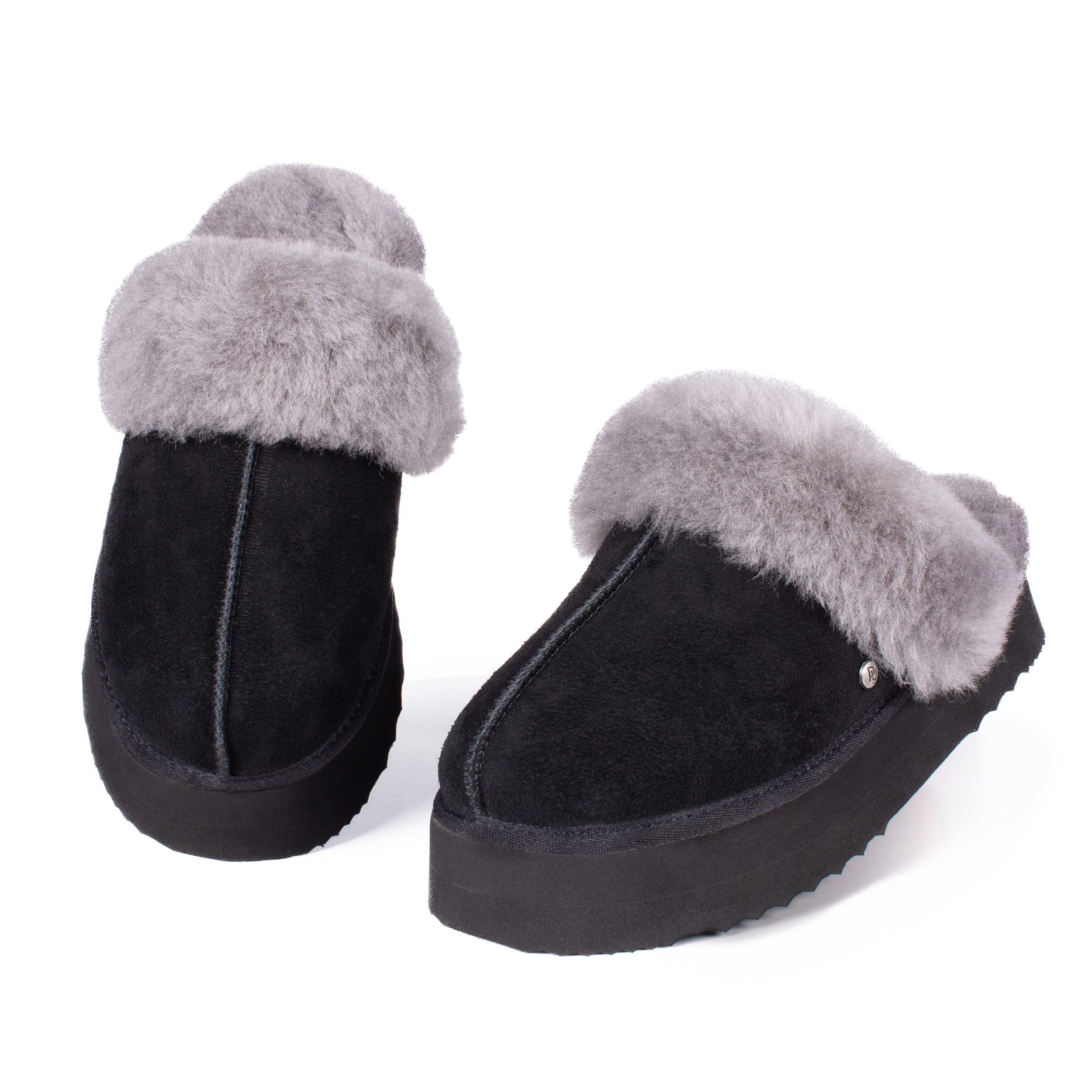 Parfeying Damen Pantoletten aus Lamm- und Schafsfell mit Plateau Plüsch Hausschuhe Memory-Schaum-Lammfell