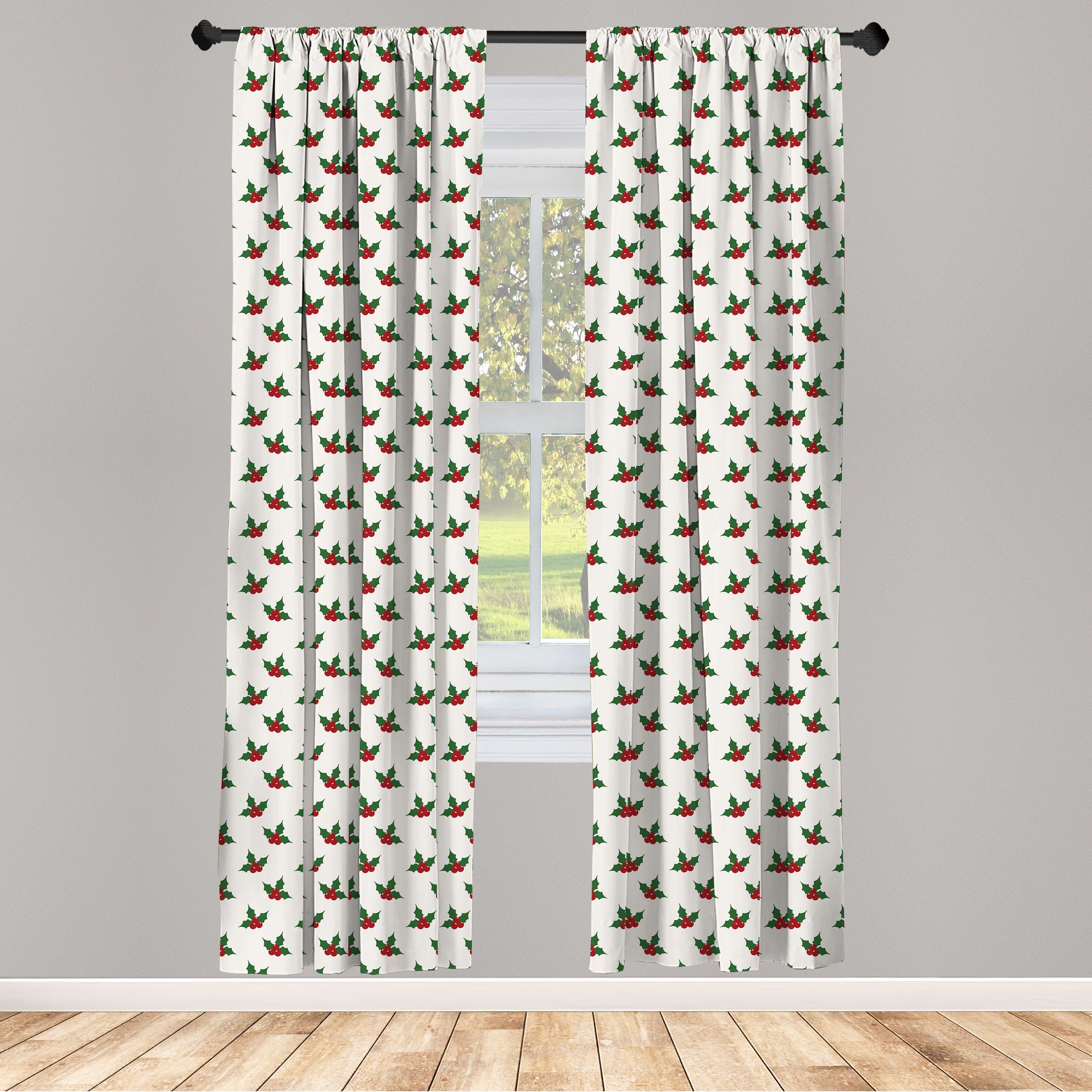 Gardine Vorhang für Wohnzimmer Schlafzimmer Dekor, Abakuhaus, Microfaser, Weihnachten Holly Beeren