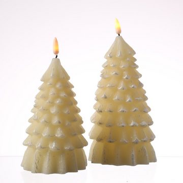 MARELIDA LED-Kerze Tannenbaum Weihnachtsbaum Baumform Echtwachs H: 18cm Timer creme