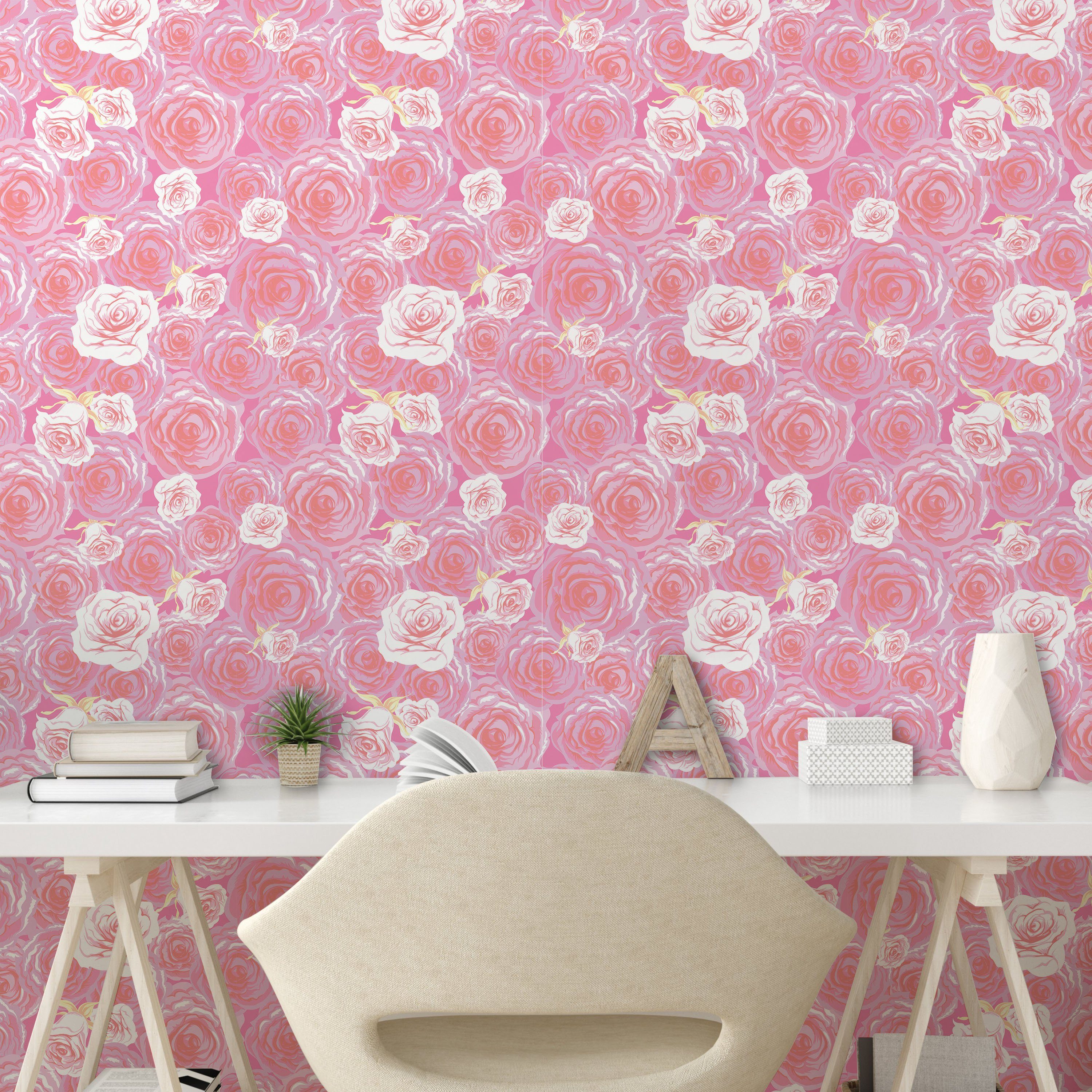 Abakuhaus Flora Blooming Küchenakzent, selbstklebendes Rose Vinyltapete Wohnzimmer Romantisches