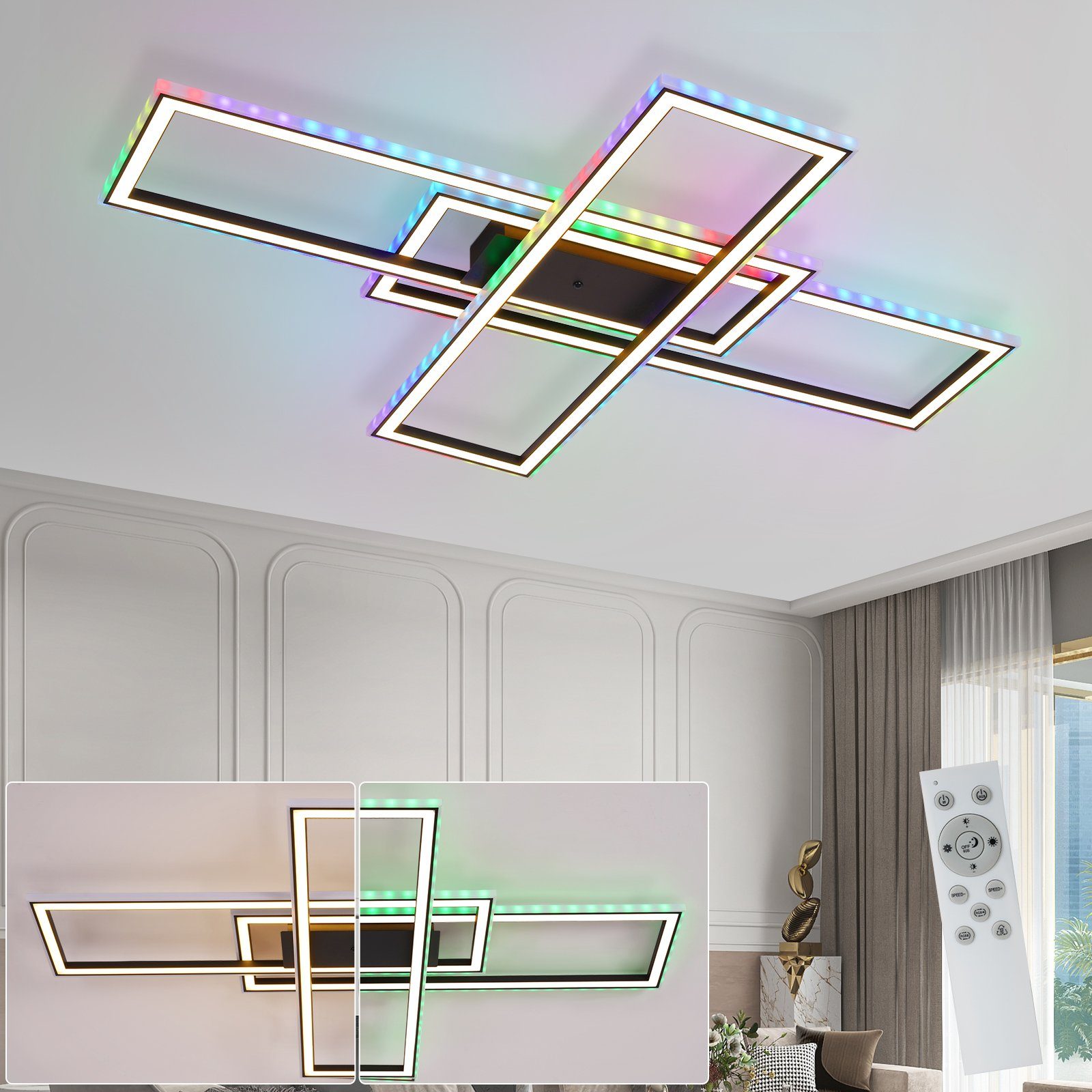 13 Deckenleuchte Fernbedienung, integriert, Modern Deckenlampe für Schlafzimmer RGB 3000-6000K, Farbwechsel Schlafzimmer ZMH LED Dimmbar RGB LED fest