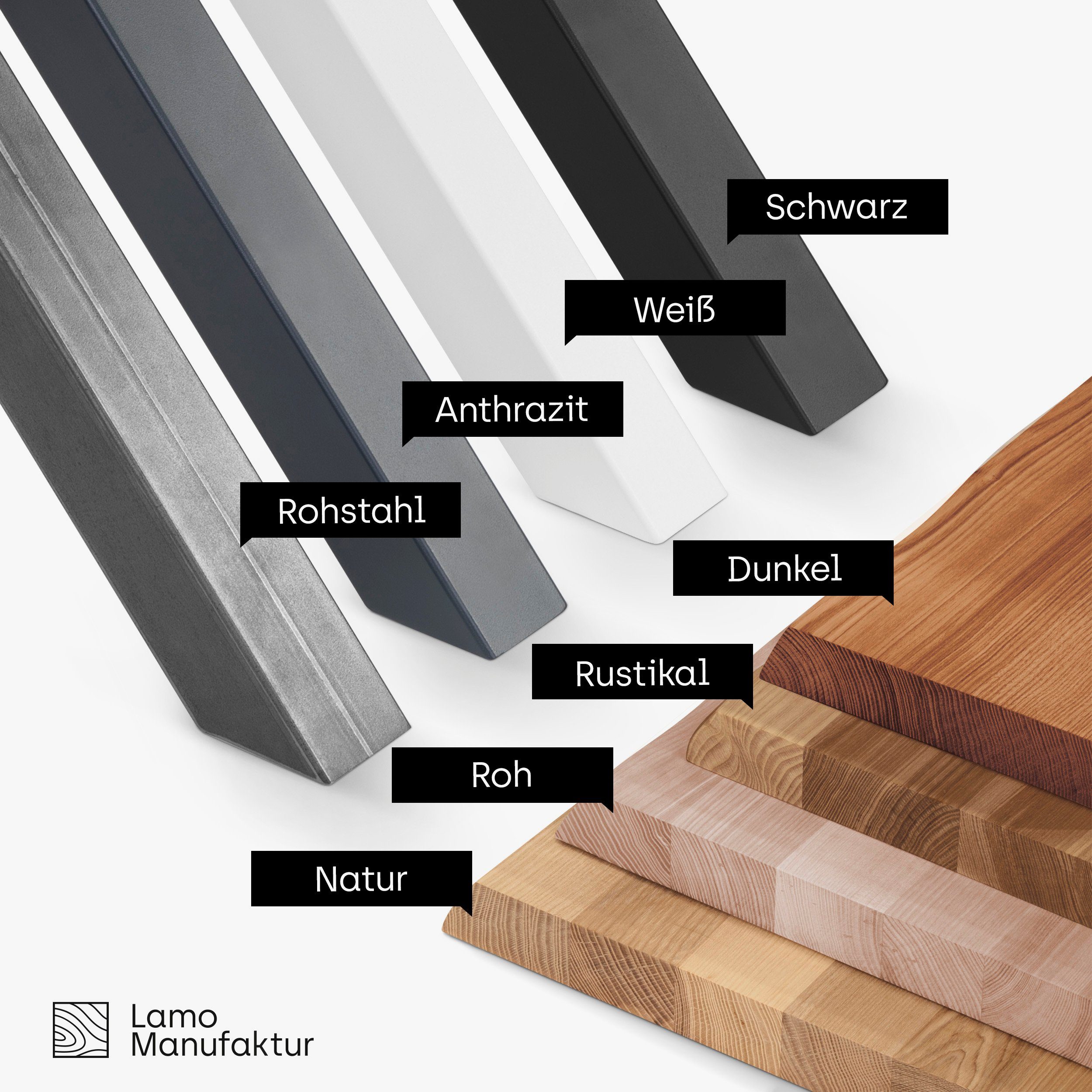 massiv Anthrazit Baumkantentisch Tisch), Massivholz inkl. | Esstisch Metallgestell Manufaktur Baumkante Dunkel Design LAMO (1
