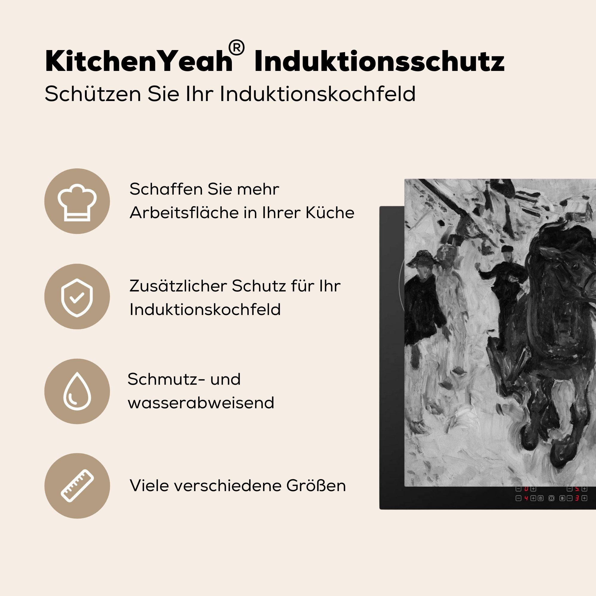 küche 78x78 Edvard Pferd für (1 Ceranfeldabdeckung, tlg), Arbeitsplatte - cm, Herdblende-/Abdeckplatte Munch, Galoppierendes MuchoWow Vinyl,