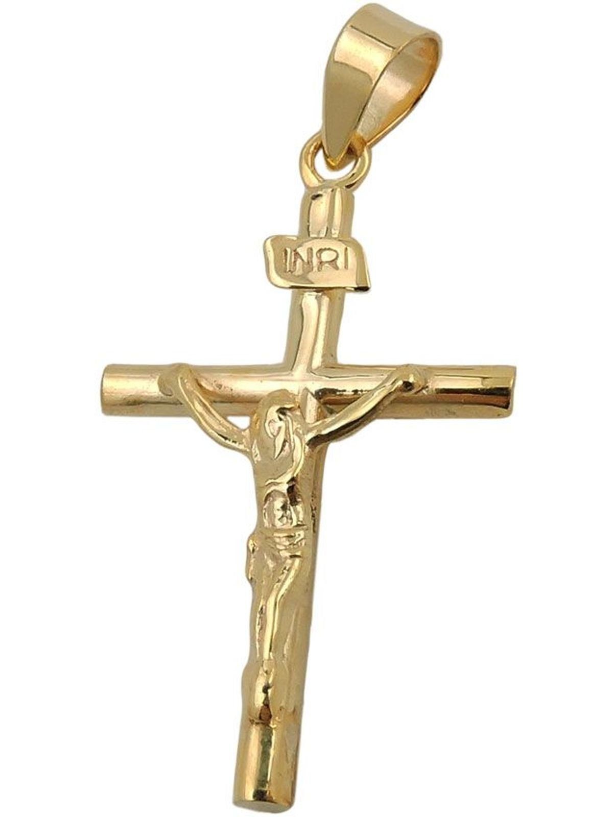 Kreuz glänzend (1-tlg) Jesus 24x14mm Gallay mit 9Kt Anhänger Kettenanhänger