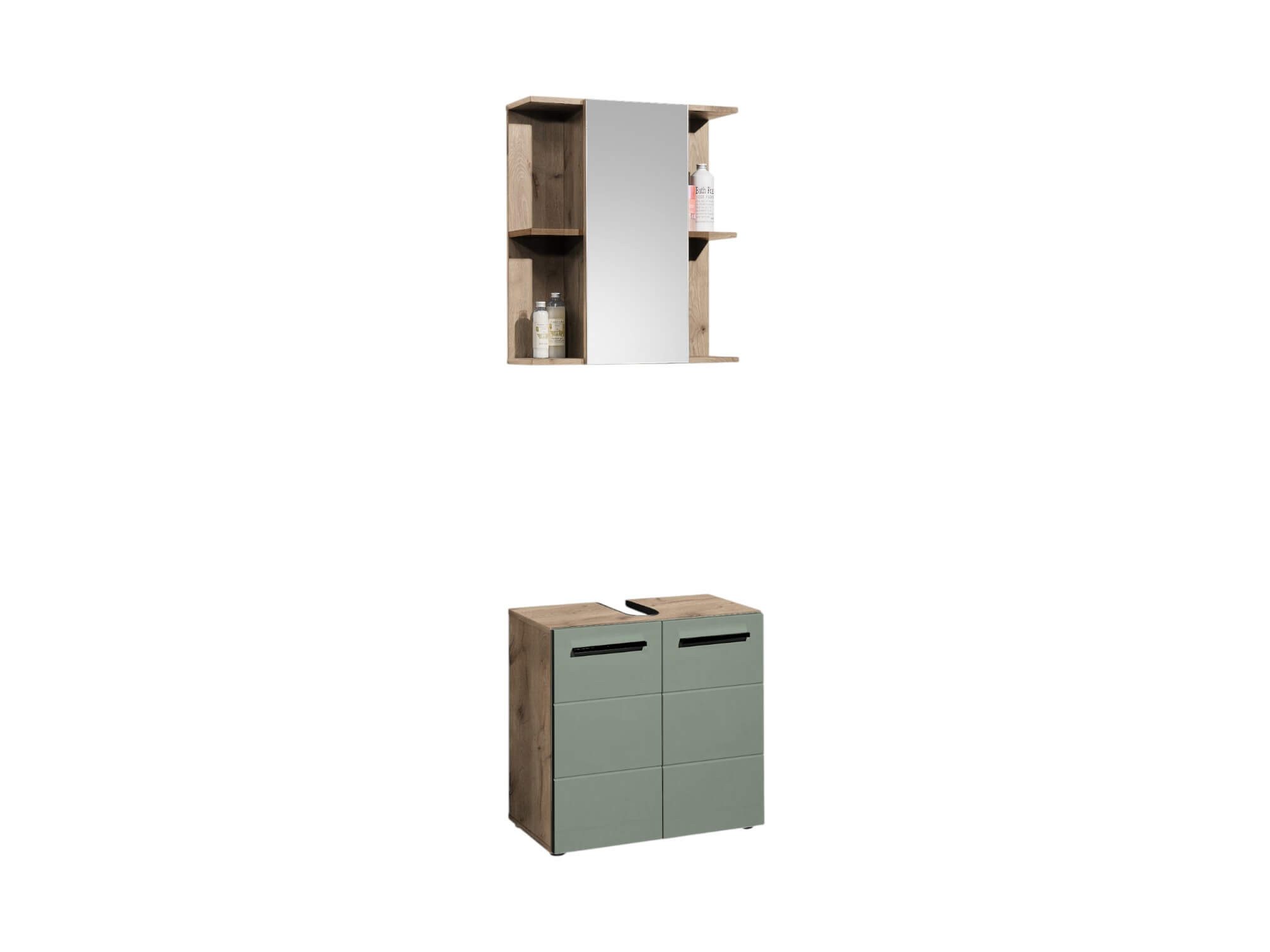 moebel-dich-auf Badezimmer-Set VALENCIA, (Waschbeckenunterschrank, Spiegelschrank, MDF-Fronten tiefgezogen, Korpus melaminbeschichtet)