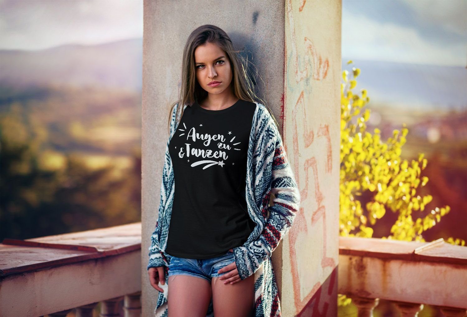 Neverless Print-Shirt Damen T-Shirt Augen zu und tanzen Slim Fit Neverless® mit Print