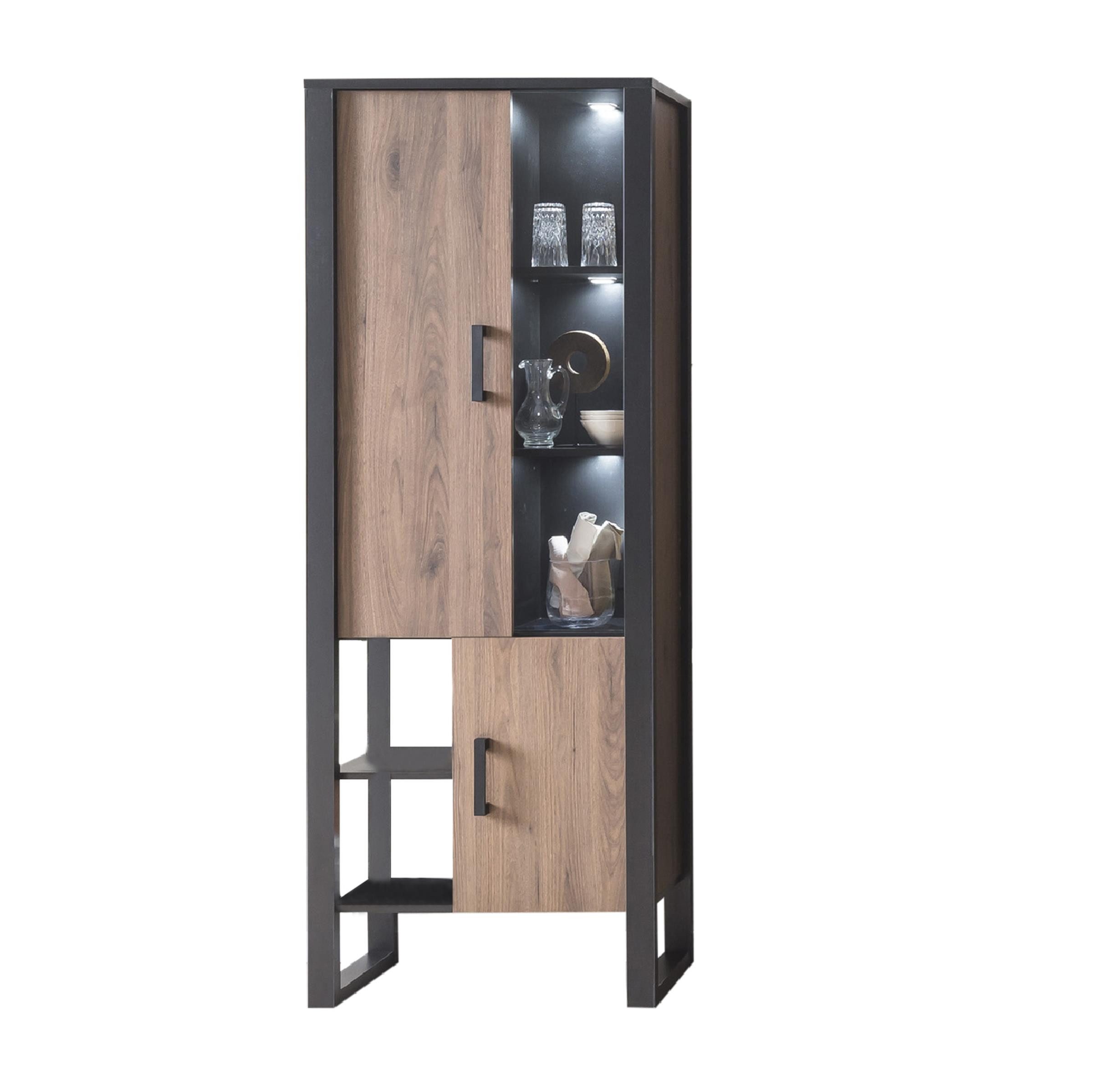 NORDI 012 Vitrine Front:Dekor Okapi Nuss/Korpus:Schwarz-Okapi Nuss günstig online kaufen