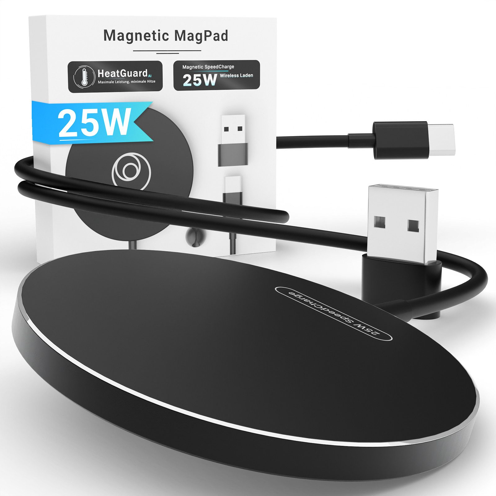 GreenHec 25w Magsafe Ladegerät iPhone 17 16 Pro Max Wireless Charger Induktives Wireless Charger (Spar-Set, Wireless Charging Pad, Kabelloses Induktionsladegerät Ladestation, Kontaktloses Ladepad Laden)