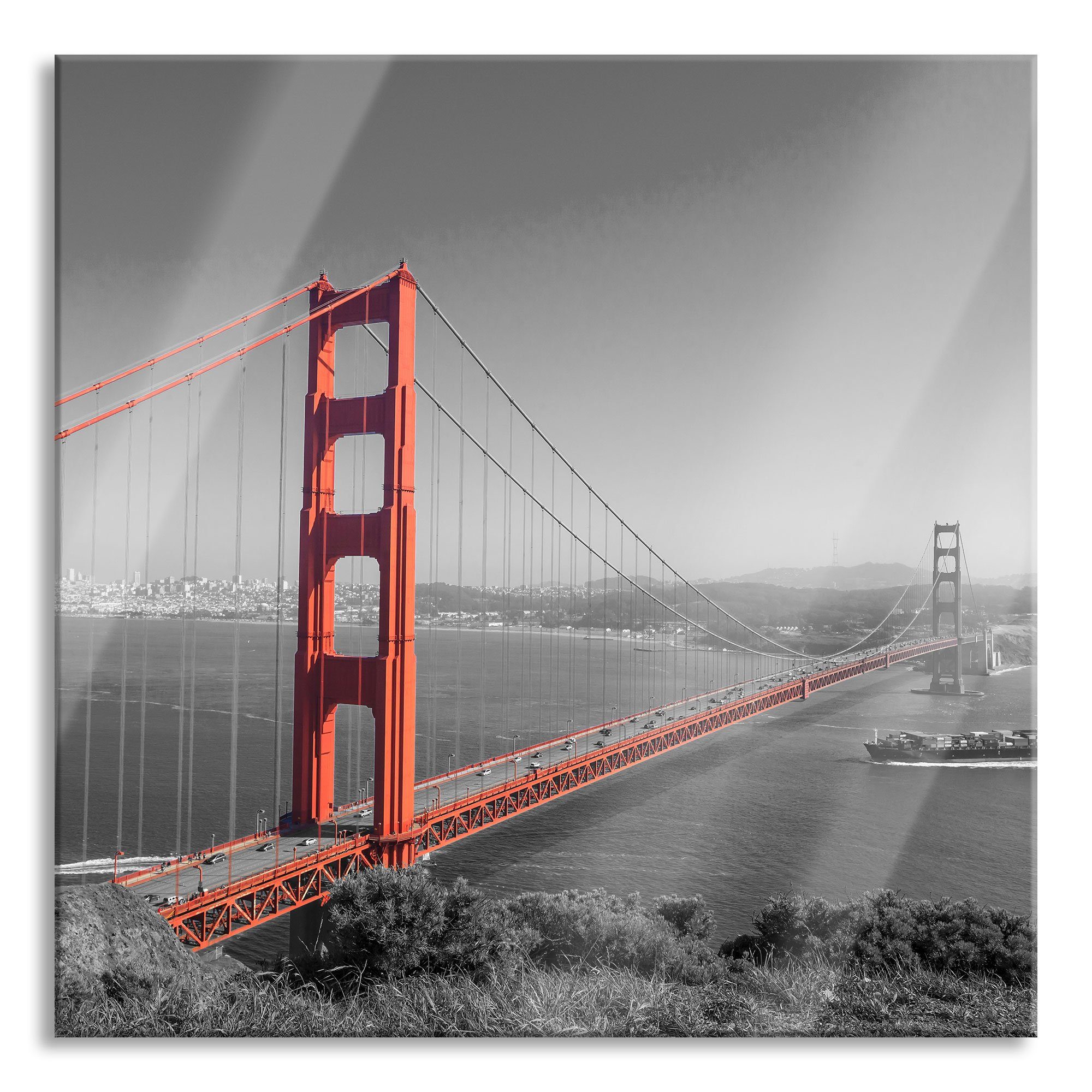 Pixxprint Glasbild eindrucksvolle Golden Gate Bridge, eindrucksvolle Golden Gate Bridge (1 St), Glasbild aus Echtglas, inkl. Aufhängungen und Abstandshalter