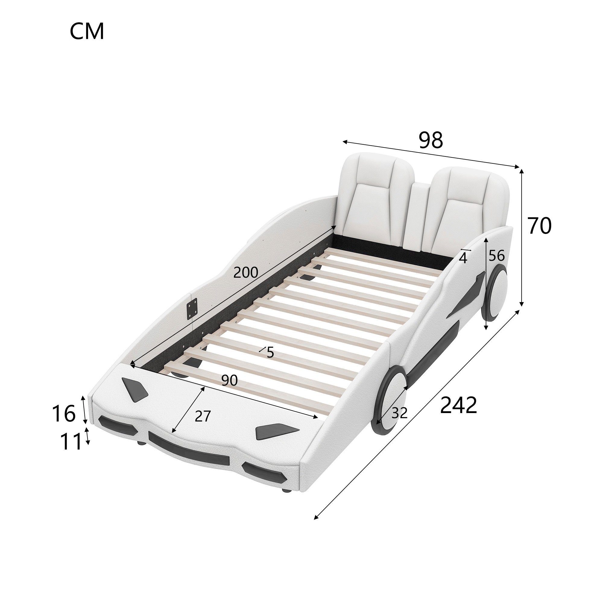 Gästebett, 200 Auto-Modellbetten Autobetten, x Kinderbett ohne Flachbetten, REDOM Matratze cm), (90 weiß