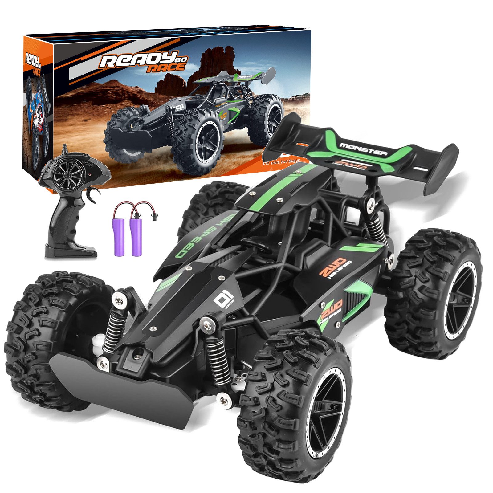 Rolipo RC-Auto Ferngesteuertes Auto, RC-Hochgeschwindigkeitsauto im Maßstab 1:18 (1-tlg), über 20 km/h schnell, Spielzeug für Jungen und Mädchen