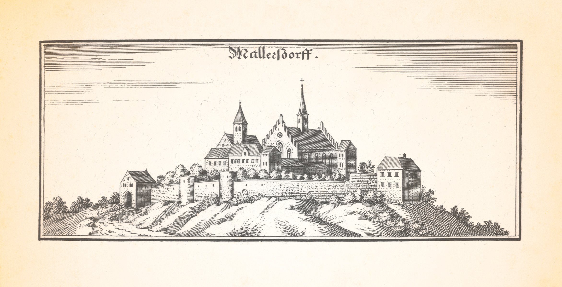 Kunstdruck Mallersdorf Franziskanerinnenkloster Burg Kastell Kupferstich Merian 0