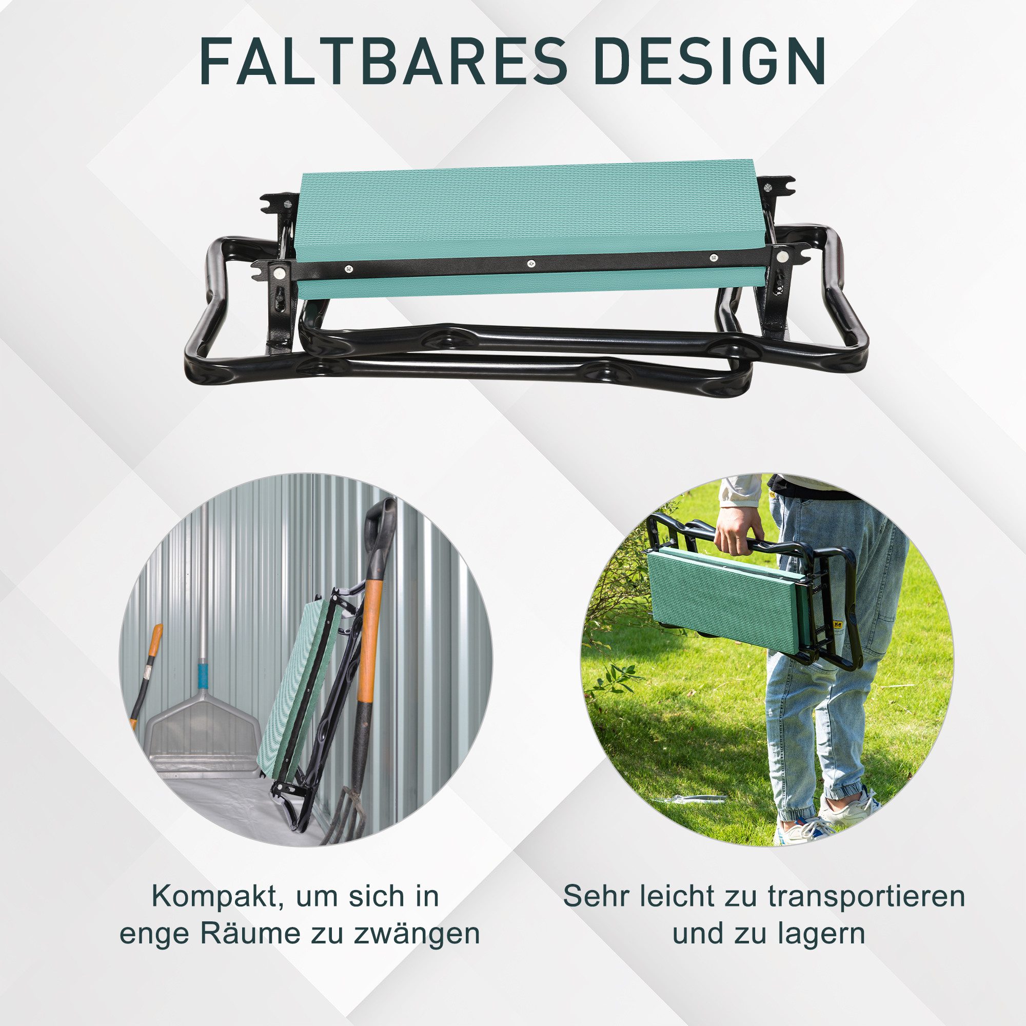 MC Star Gartenbank Kniebank für Gartenarbeit klappbar Gartenhocker Werkzeugtaschen (Polsterung Kniehilfe belastbar bis 150 kg Arbeitshocker Gartenbank zum Knien & Sitzen 58 x 28 x 49cm Dunkelgrün)