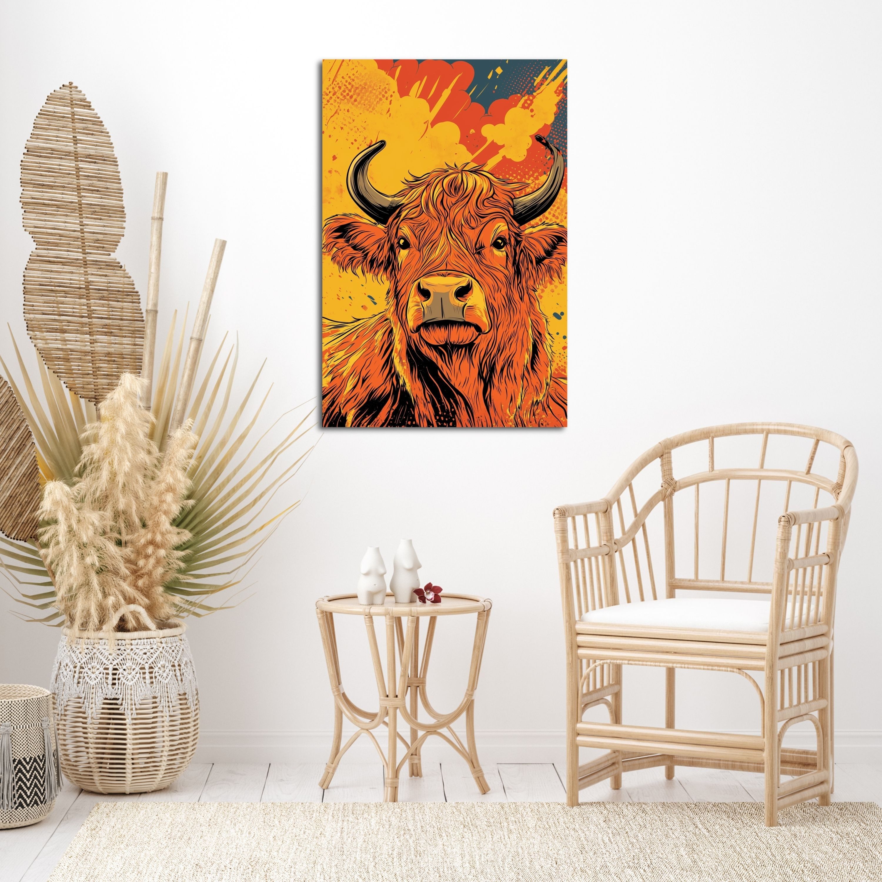 DARO Design Leinwandbild Modern Abstrakt Wandbilder XXL Wandbild Wand Deko Leinwand Bilder, (orangenes Rind - Bild groß Wohnzimmer Schlafzimmer Küche Esszimmer Einteilig Querformat Fotodruck Leinwände Wanddeko Abstrakte Kunst Boho), 30x20cm