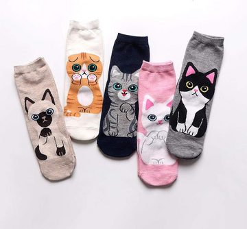 Alster Herz Freizeitsocken 5 Paar Damen bunte Socken, niedliche Katze Motiv, A0490 (5-Paar) lustige bunte Socken für Damen