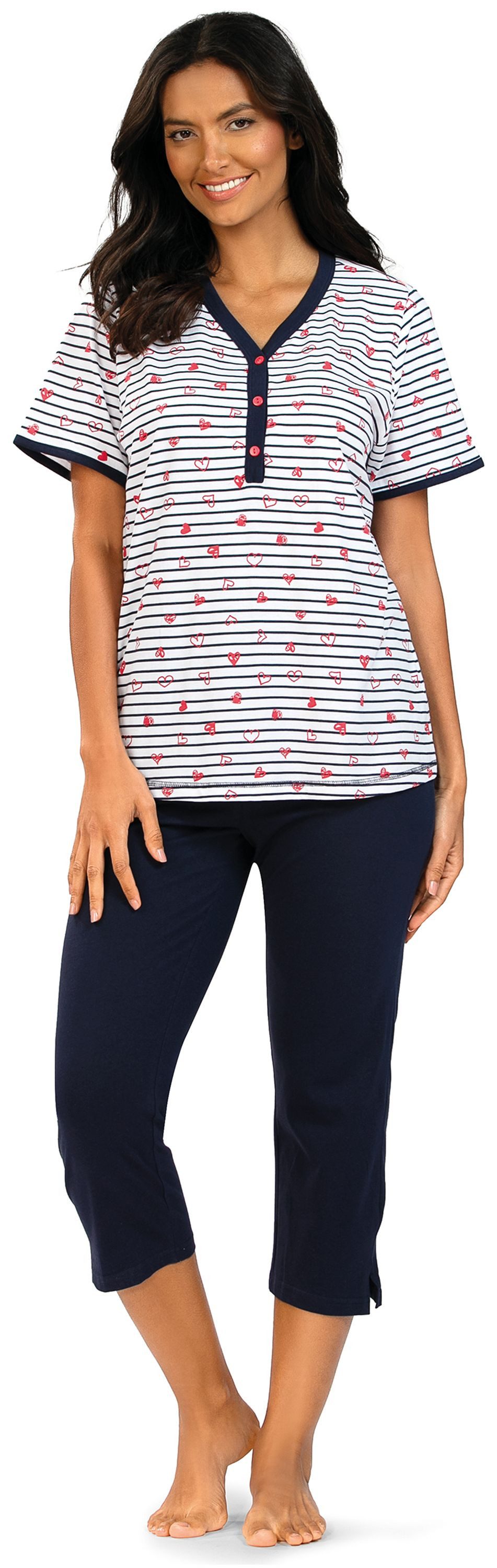comtessa Schlafanzug Dreamy breeze (Set, 2 tlg., 2-teilig) Damen Pyjama 2-teilig 7/8 Hose geknöpft Baumwolle große Größen