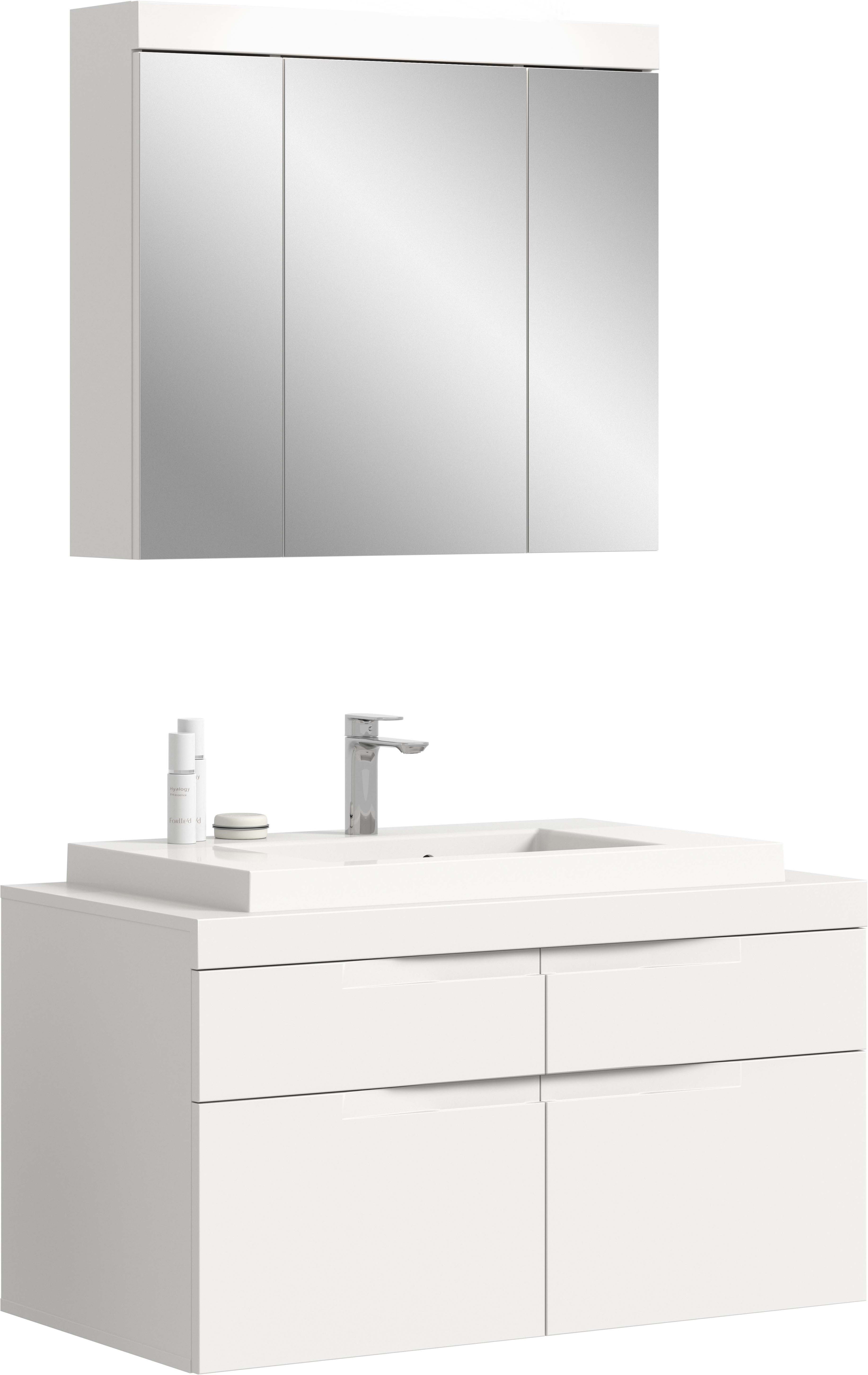 OTTO home Badmöbel-Set MAOI, 2-teilige Badkombination, hochwertige MDF Front, (1x Spiegelschrank, 1x Waschtisch inkl. Aufsatzwaschbecken), Bad-Kombination, Bad-Möbel, Badezimmer, Kombination, Kombi