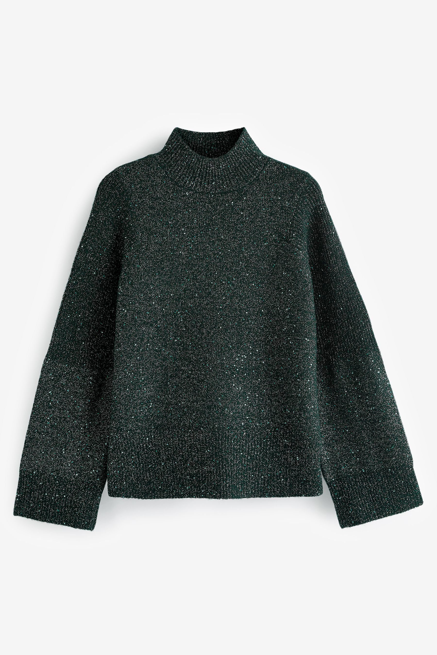 Next Stehkragenpullover Langärmeliges Pulloverkleid mit Pailletten (1-tlg) Green