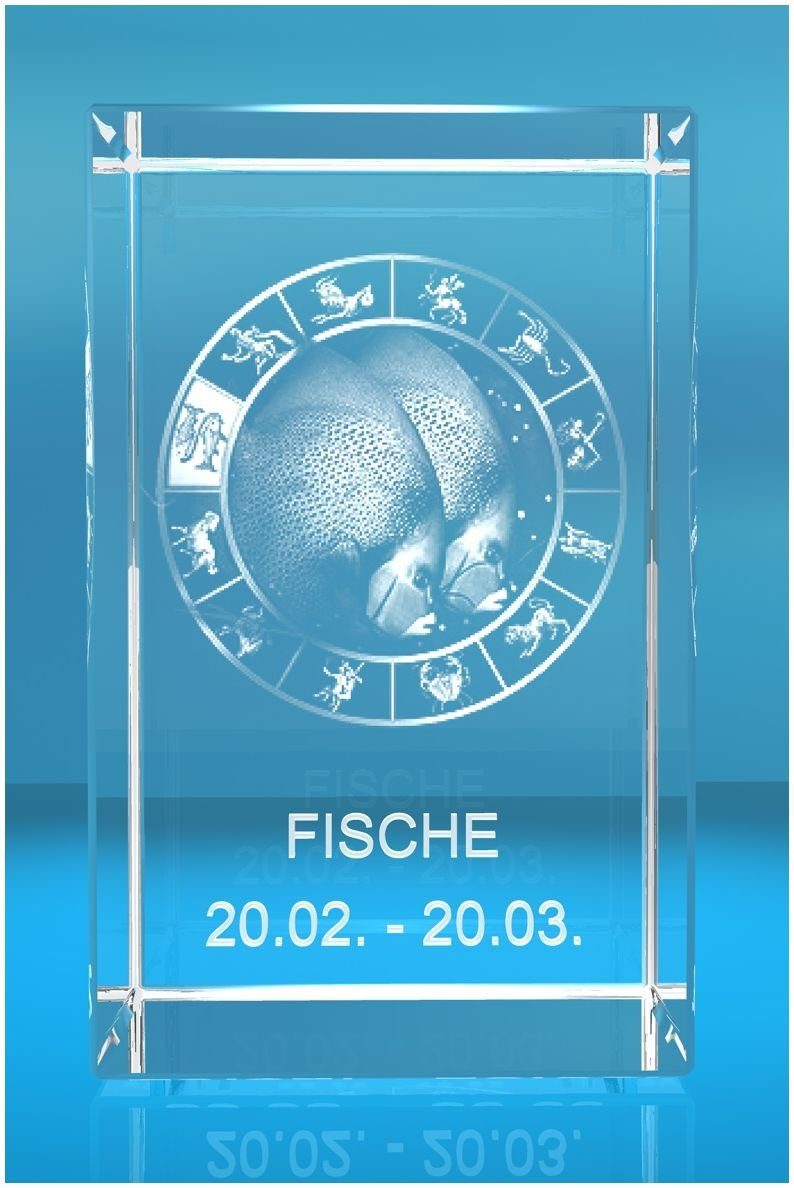 VIP-LASER Dekofigur 3D Glasquader Motiv: Geschenkbox, Sternzeichen Made Germany, Familienbetrieb Fische, in Hochwertige