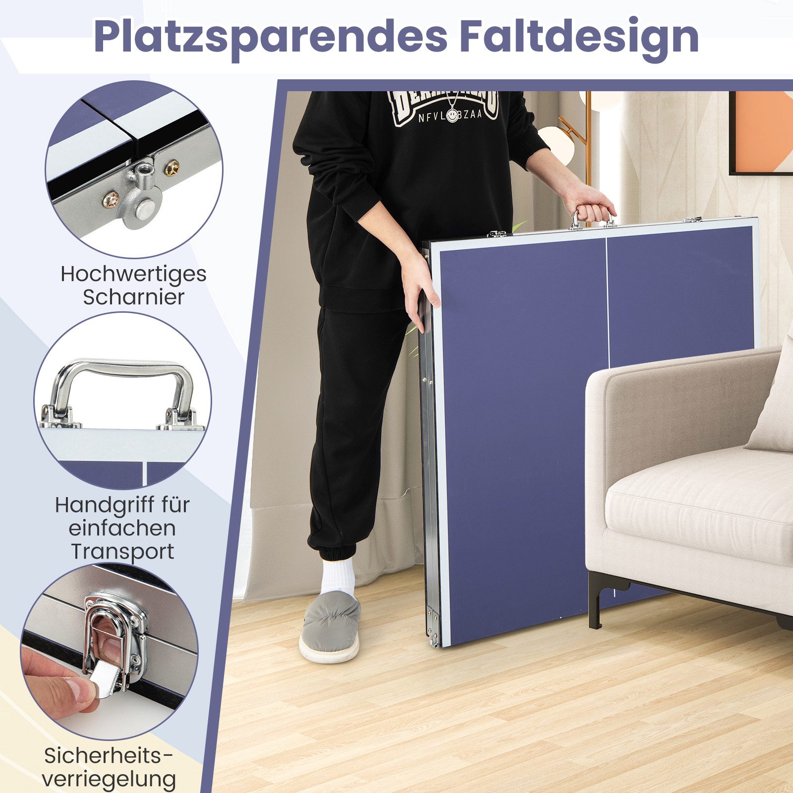 COSTWAY Mini-Tischtennisplatte, mit Netz, 2 Schlägern & 3 Bällen, klappbar