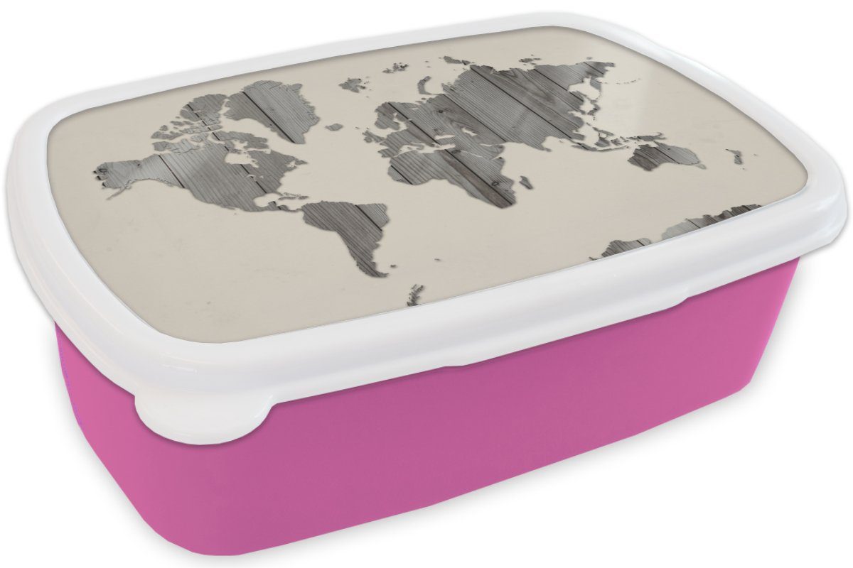 - Brotdose - MuchoWow für Weiß, Kunststoff, Lunchbox Snackbox, Kunststoff Erwachsene, Kinder, rosa - Weltkarte Beige Brotbox Mädchen, (2-tlg), Schwarz