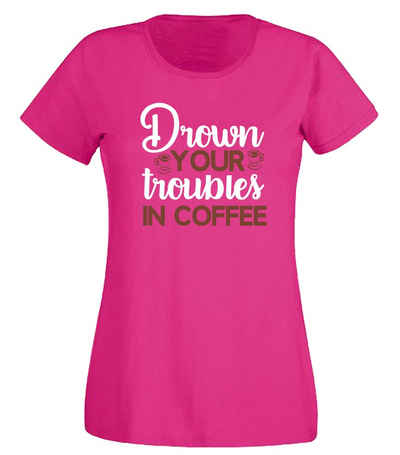 G-graphics T-Shirt Damen T-Shirt - Drown your troubles in Coffee mit trendigem Frontprint, Slim-fit, Aufdruck auf der Vorderseite, Spruch/Sprüche/Print/Motiv, für jung & alt