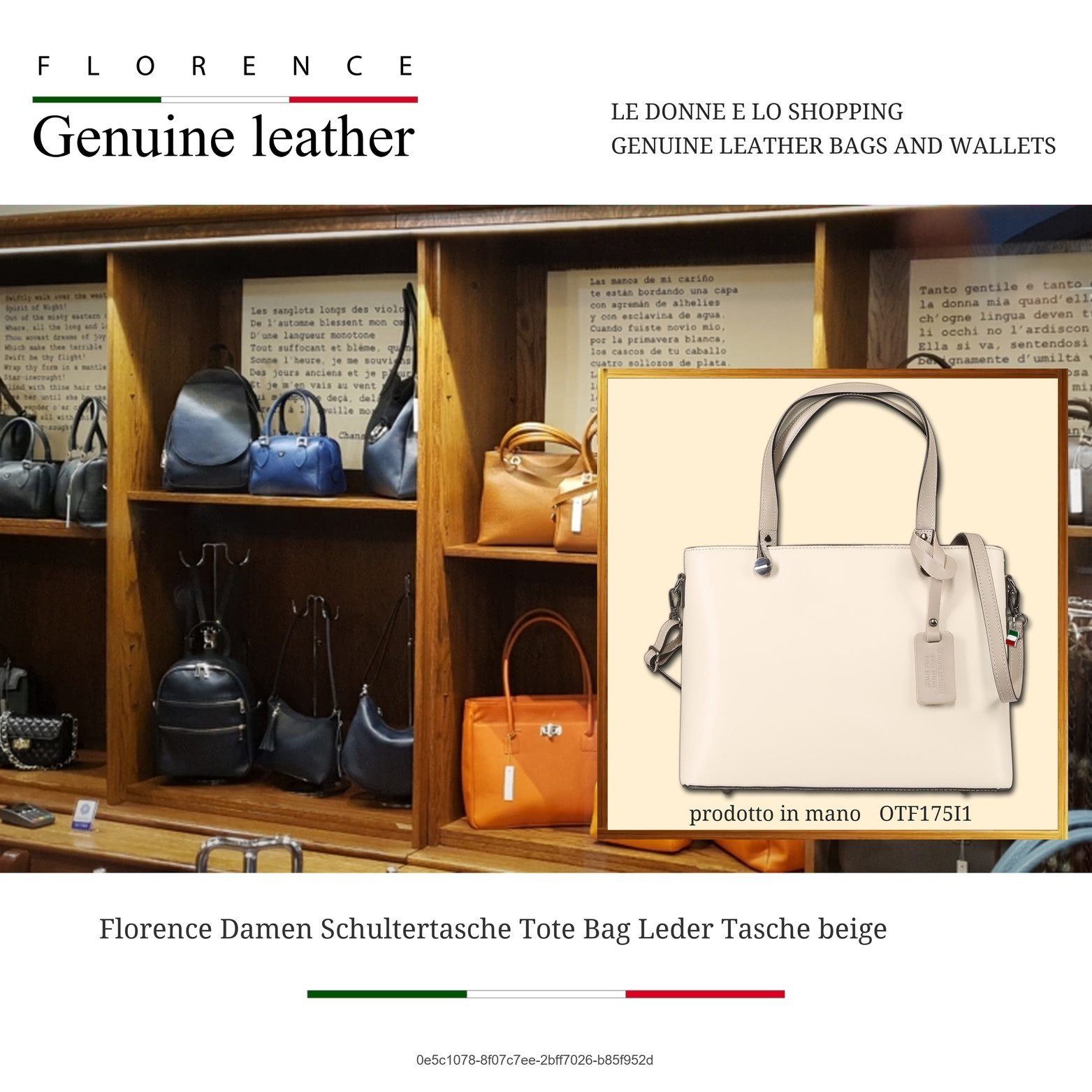 FLORENCE Schultertasche Florence Damen Schultertasche Tote Bag (Schultertasche, Schultertasche), Damen Tasche Echtes Leder beige, grau