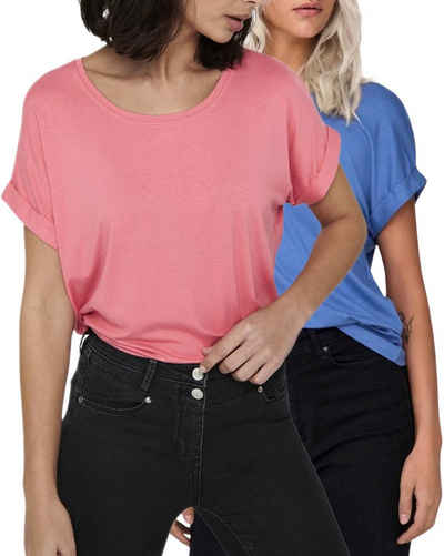 ONLY T-Shirt Stilvolles Basic Shirt mit Rundhalsausschnitt (2er-Pack) unifarbenes Oberteil aus Baumwollmischung, Größe M