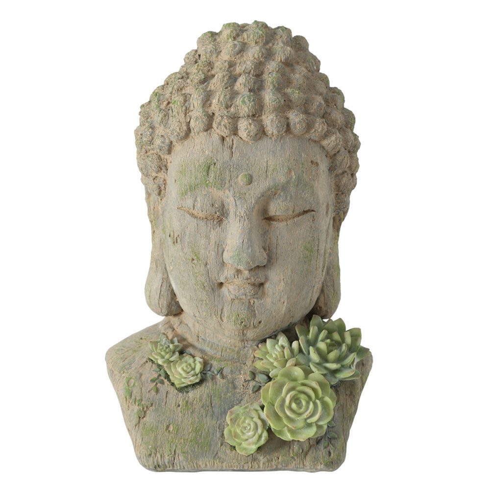 BOLTZE Buddhafigur, Buddha Kopf Deko Figur, Büste mit Lotusblumen, Kunstharz H 35 cm