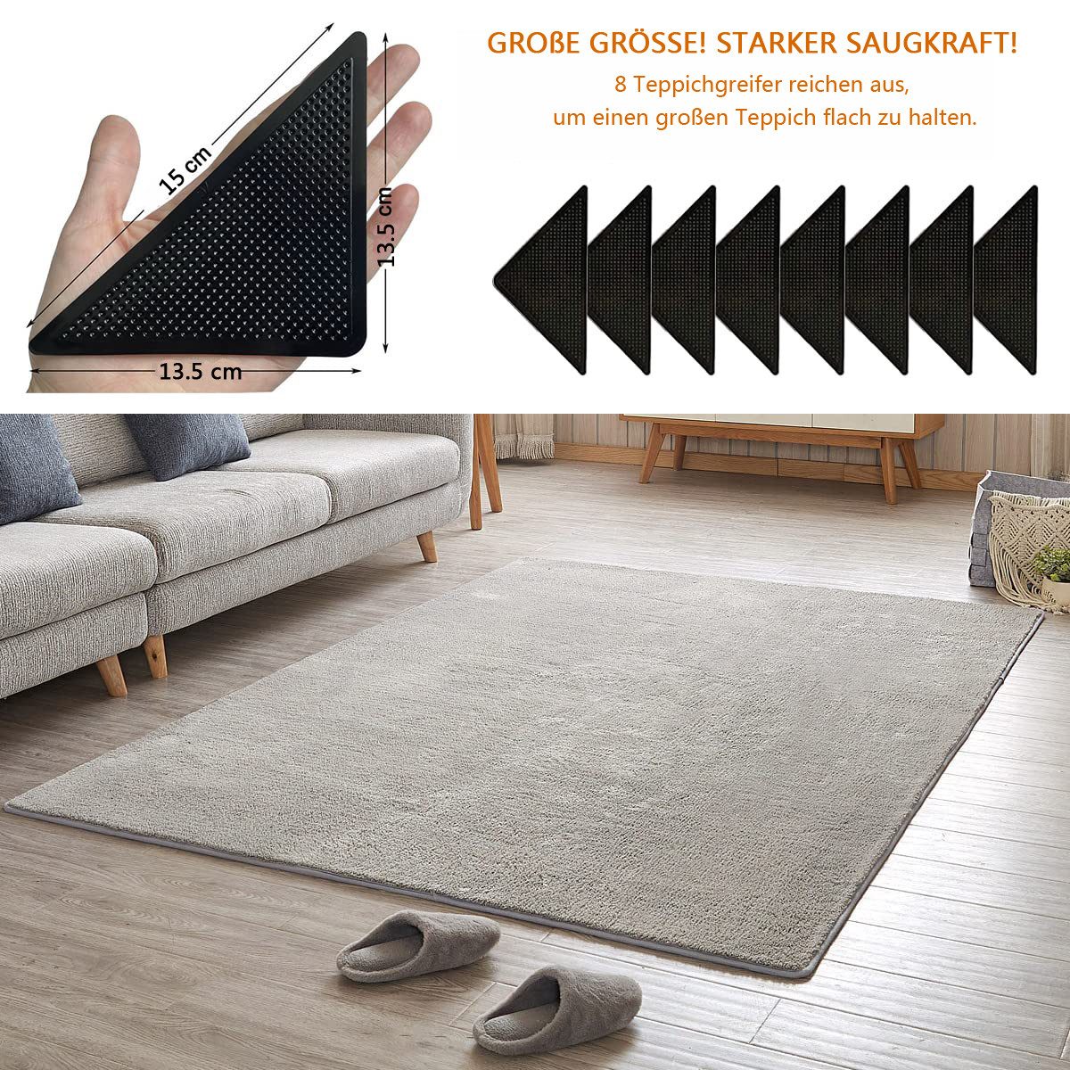 Agger Antirutsch Teppichunterlage Anti Curling waschbar wiederverwendbar teppichstopper, (4-St), Teppich antirutschunterlage für Hartholzböden – Bild 4 von 5
