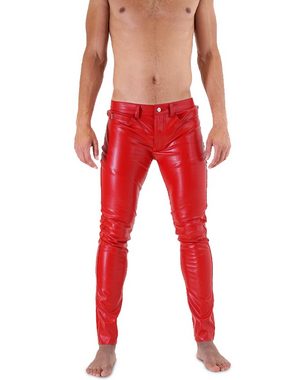 BOCKLE Lederhose Bockle® PUSH-STRAP rote Kunstlederhose mit Jock-Star Gay Faux Pants