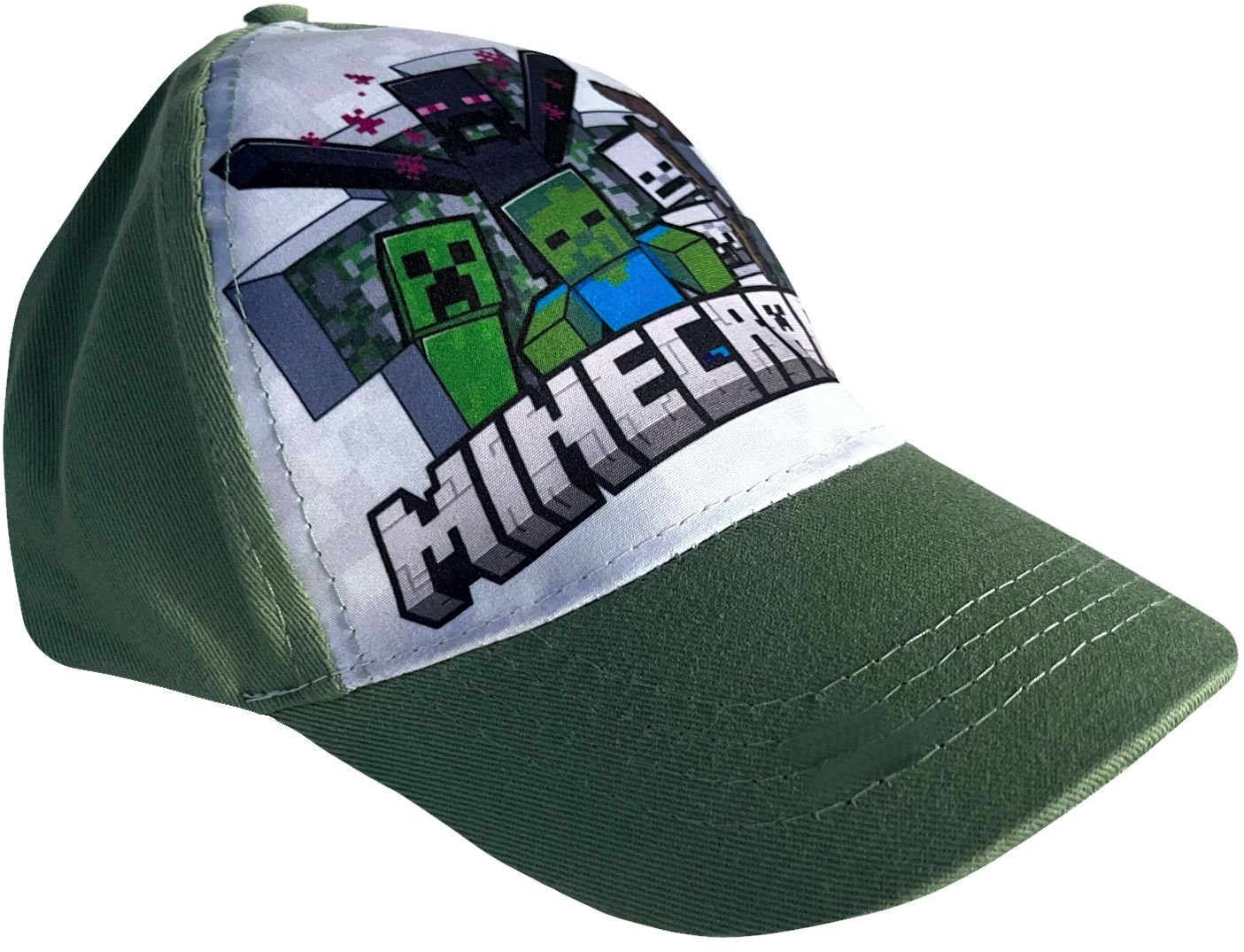 Cap Kinder Grün-Weiß GR.54 56 Schirmmütze Minecraft Cap + MINECRAFT Baseball Basecap