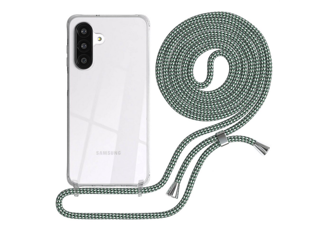 EAZY CASE Handykette Hülle mit Kette für Samsung Galaxy A26 6,7 Zoll, Kettenhülle zum Umhängen Tasche Cross Bag Handykordel Cover Grün Weiß