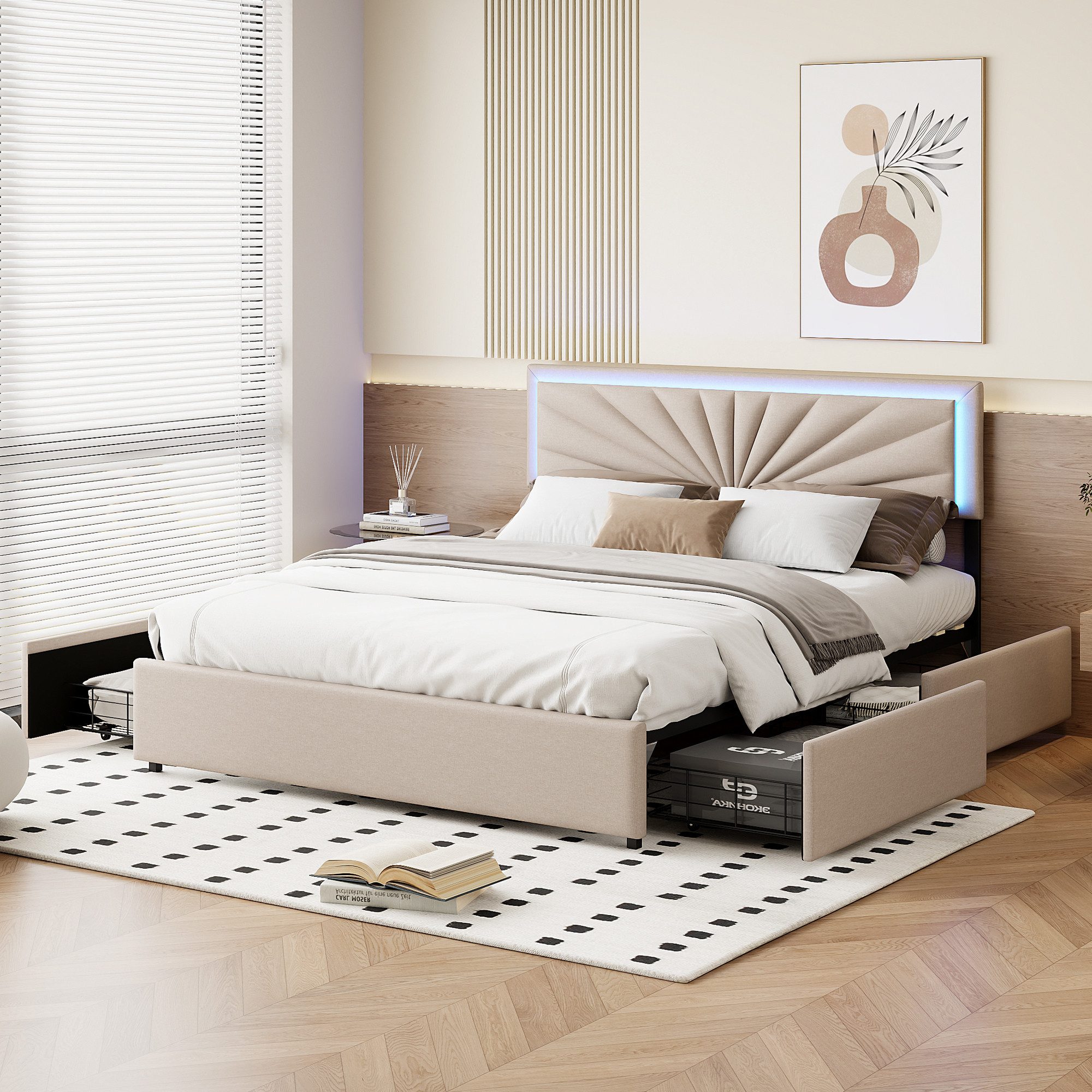 PXloue Polsterbett LED Doppelbett mit 4 günstig online kaufen