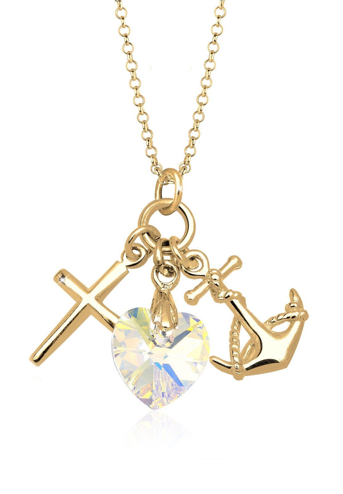 GOLDHIMMEL Collierkettchen »Herz Anker Kreuz Swarovski® Kristalle