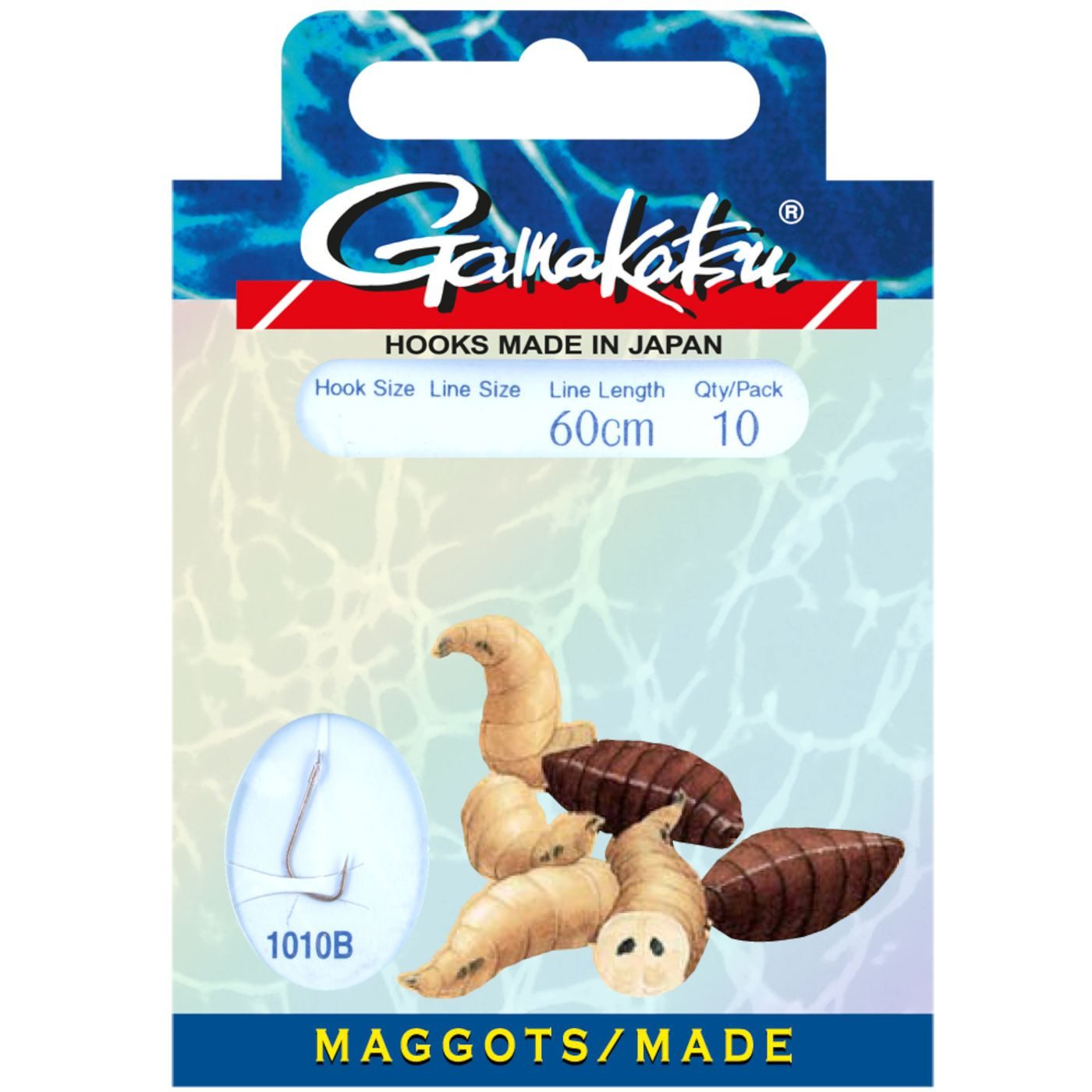 Stipphaken Gamakatsu Maggots 1010B 60cm Hooks - 10 gebundene Angelhaken