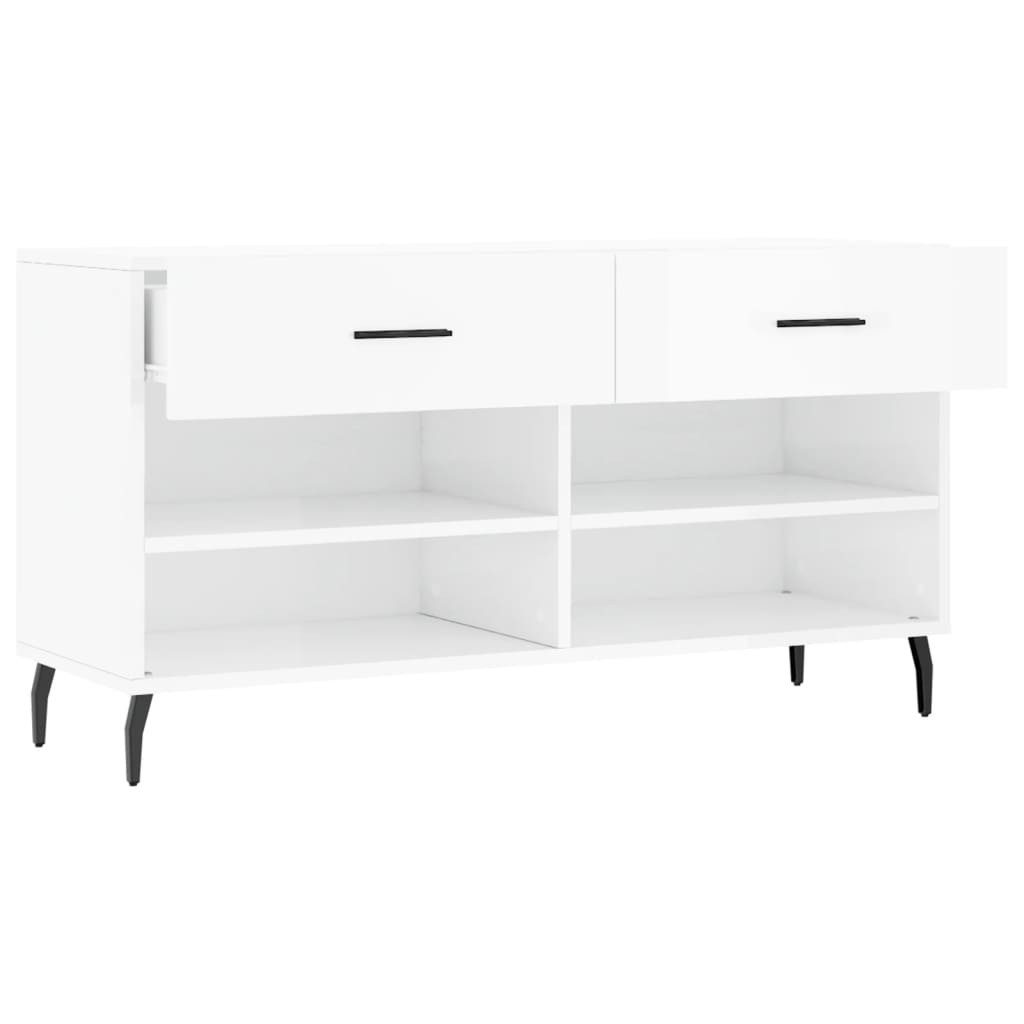 furnicato Schuhbank 102x35x55 cm Hochglanz-Weiß mit Stauraum und Eisenbeinen (1-St), Sitzbank mit 2 Schubladen, 4 Fächern und feuchtbeständiger Fläche