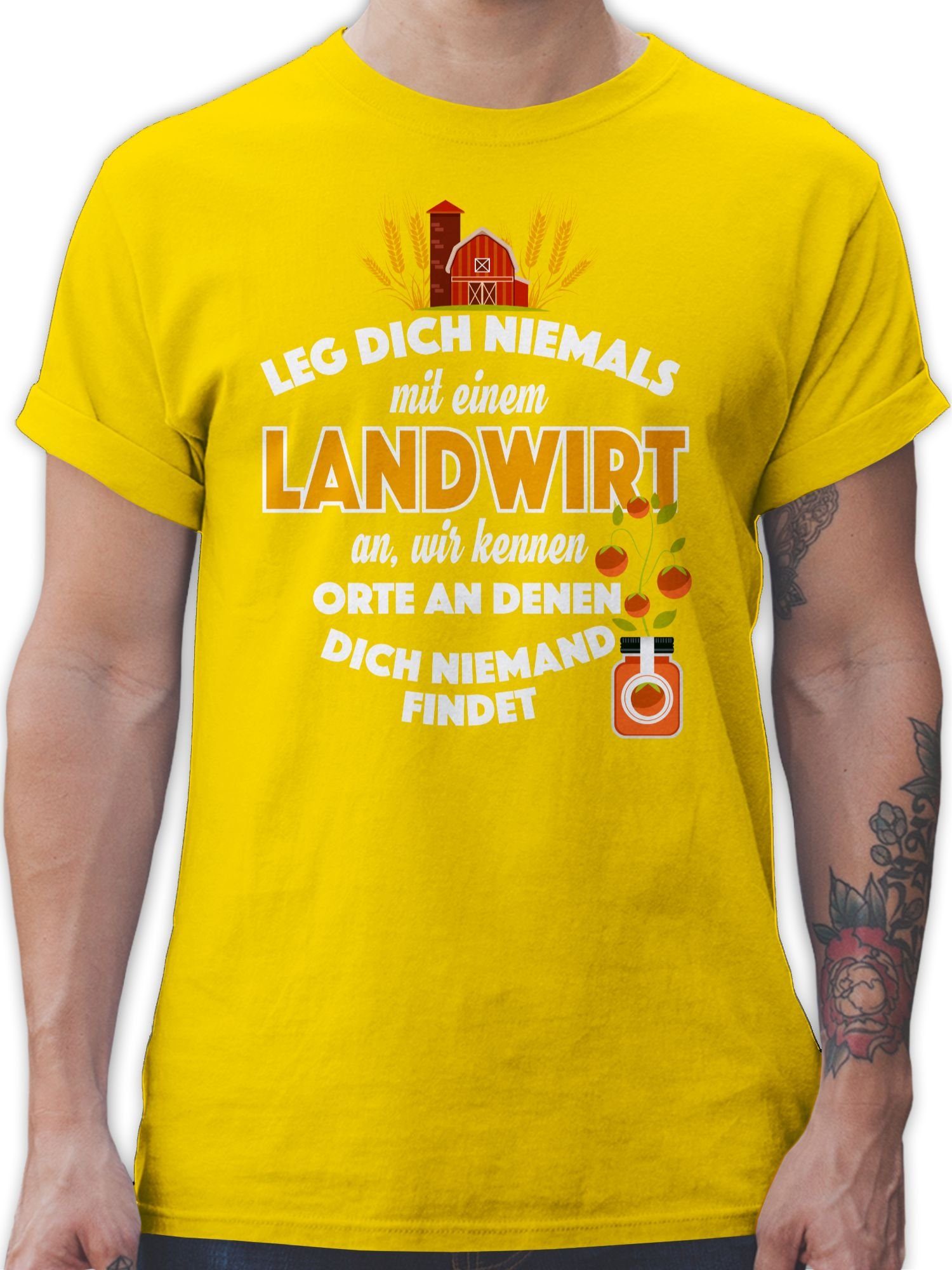 Shirtracer T-Shirt Leg dich niemals mit einem Landwirt an Landwirt Geschenk Bauer 3 Gelb