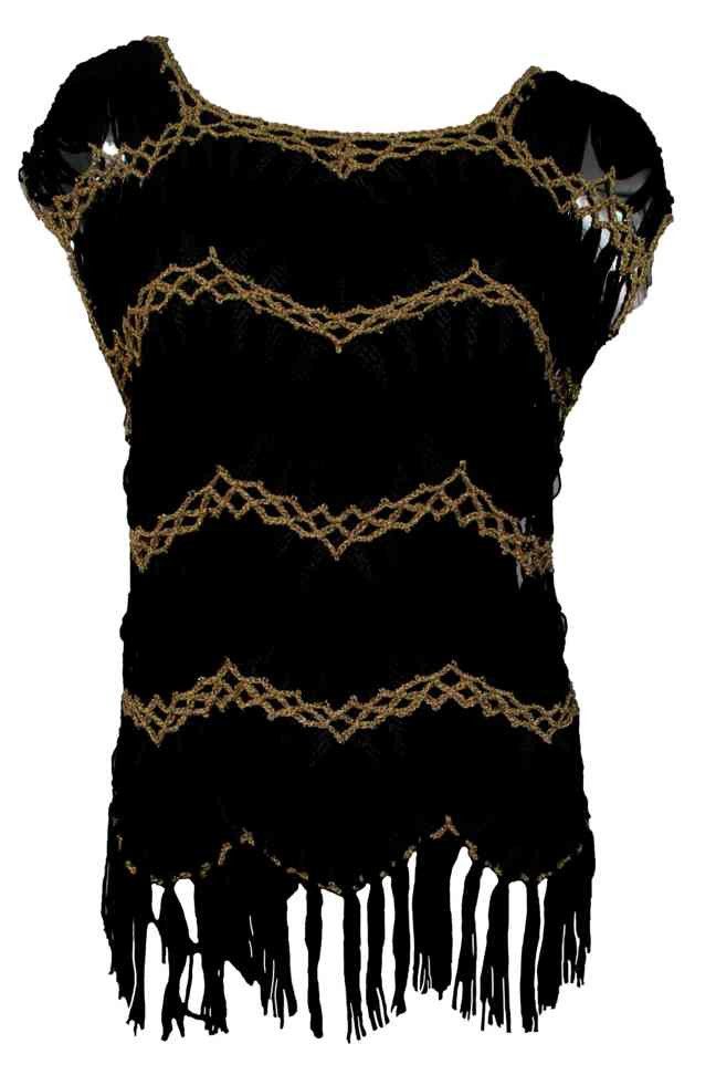 Passioni Strandtop Häkeltop mit Metallic-Garn und Fransen