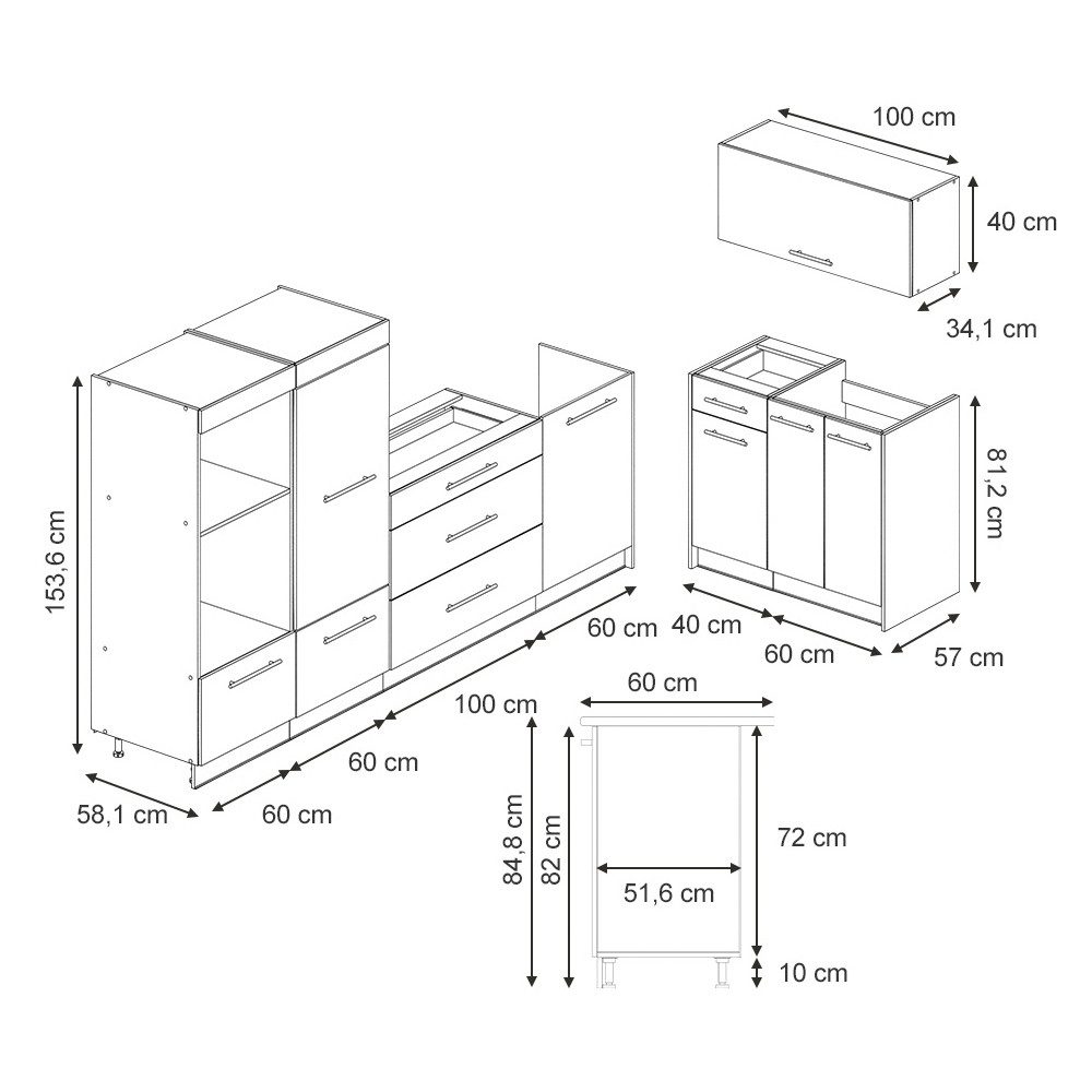 Vicco Küchenzeile Fame-Line, Dunkelblau Hochglanz/Goldkraft Eiche, 380 cm, AP Anthrazit